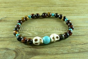Tiger eye stone beads with skulls
