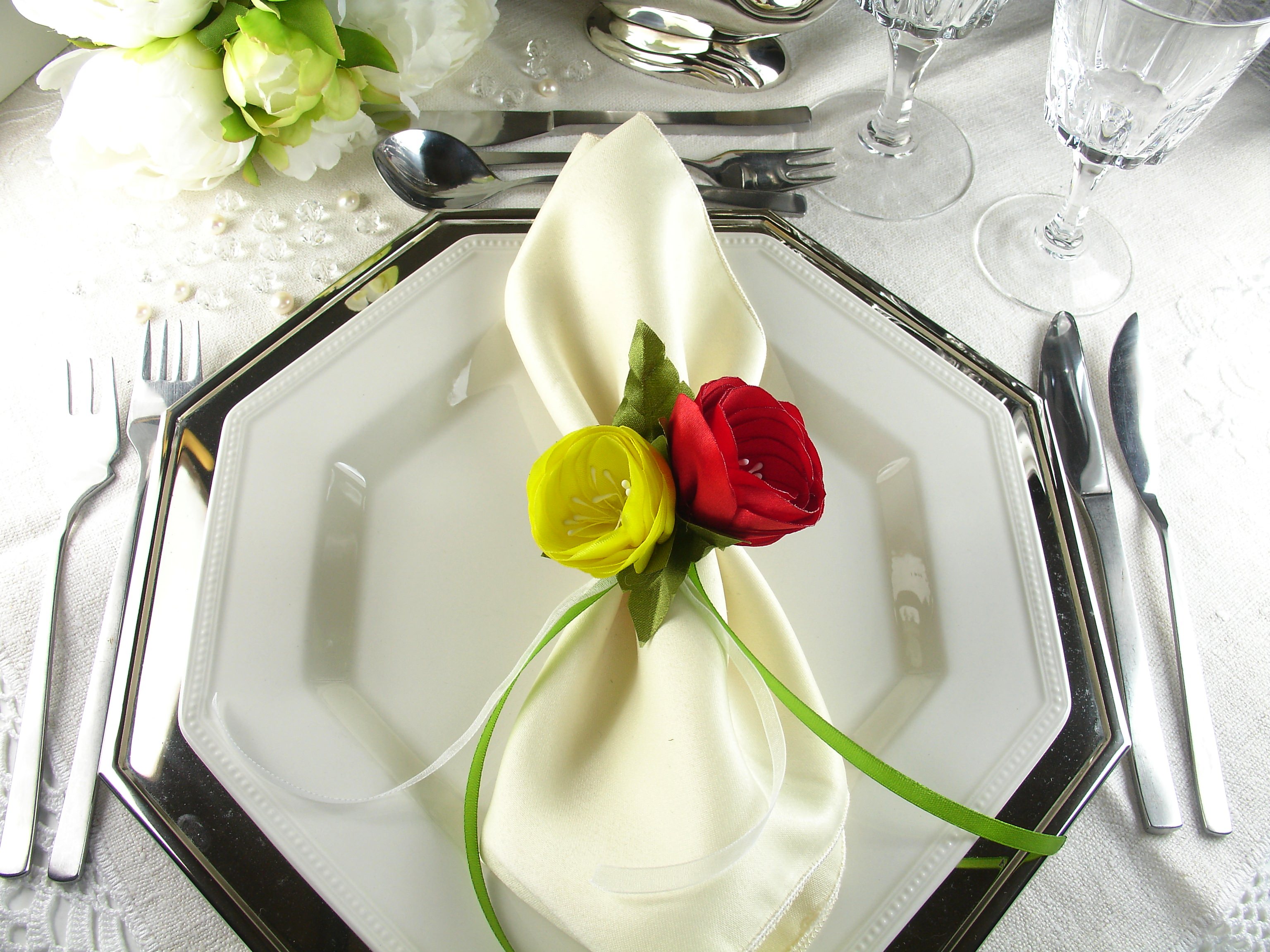 Silk Flowers as Napkin Rings