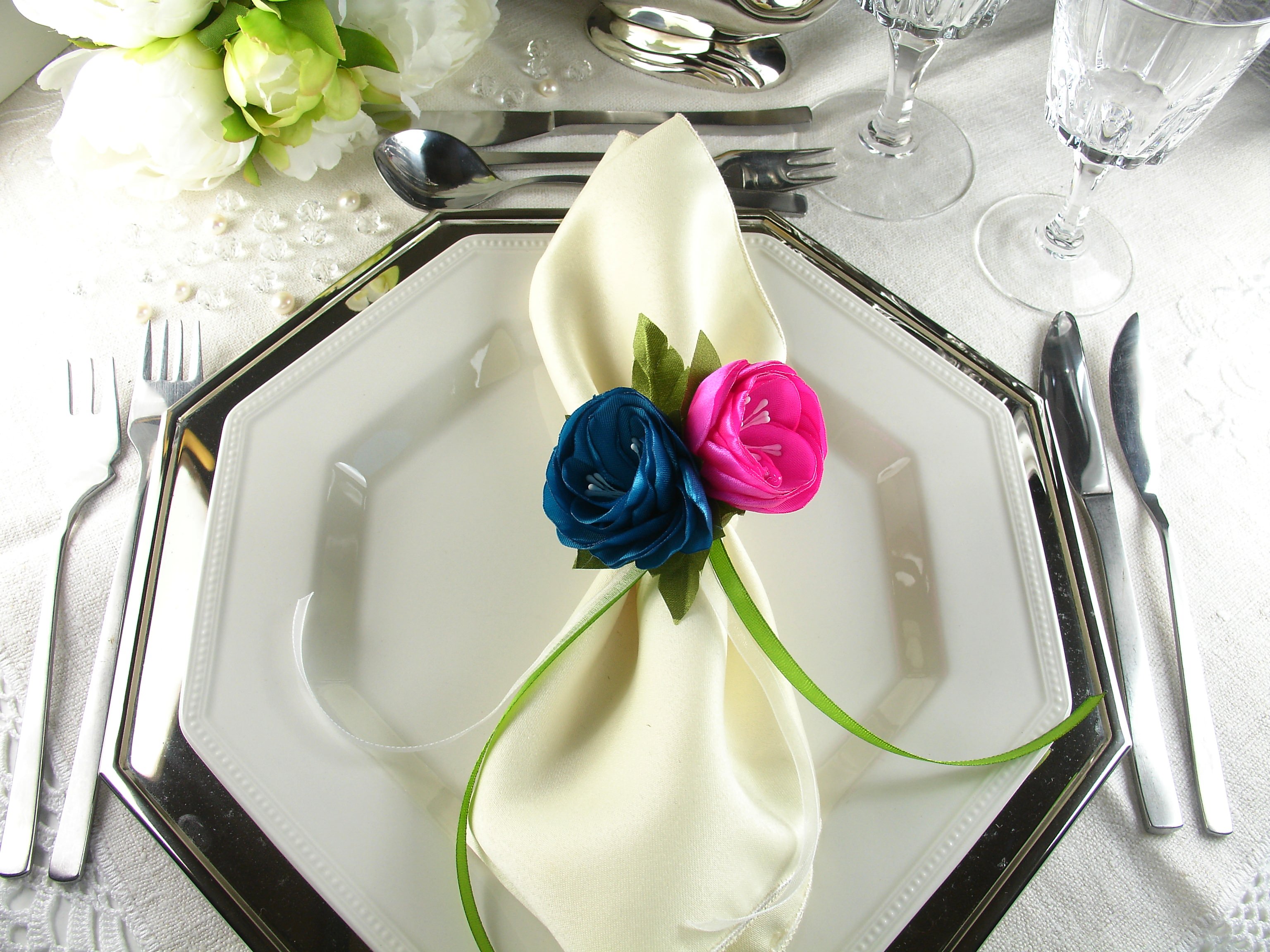 Silk Flowers as Napkin Rings
