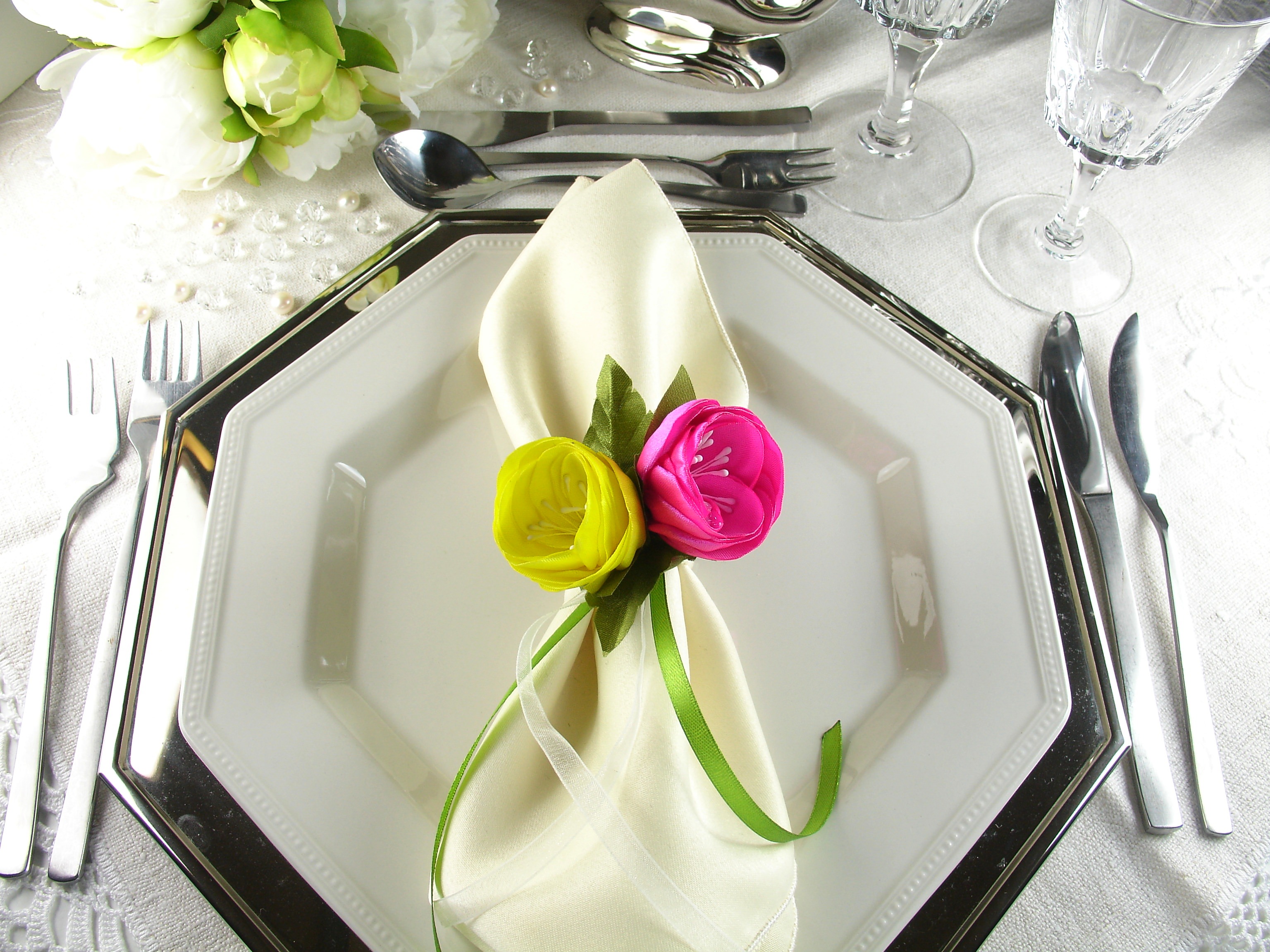 Silk Flowers as Napkin Rings
