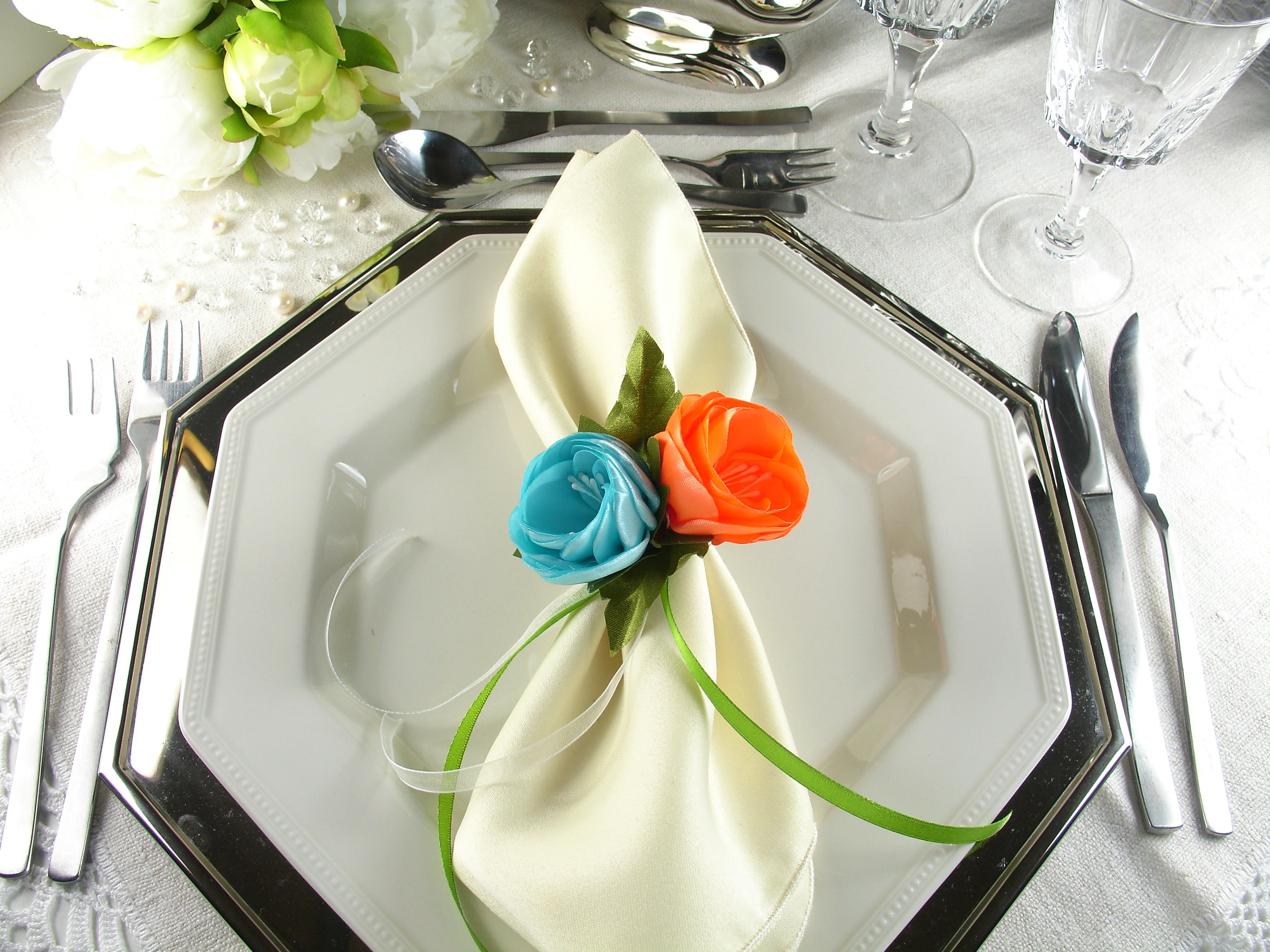 Silk Flowers as Napkin Rings
