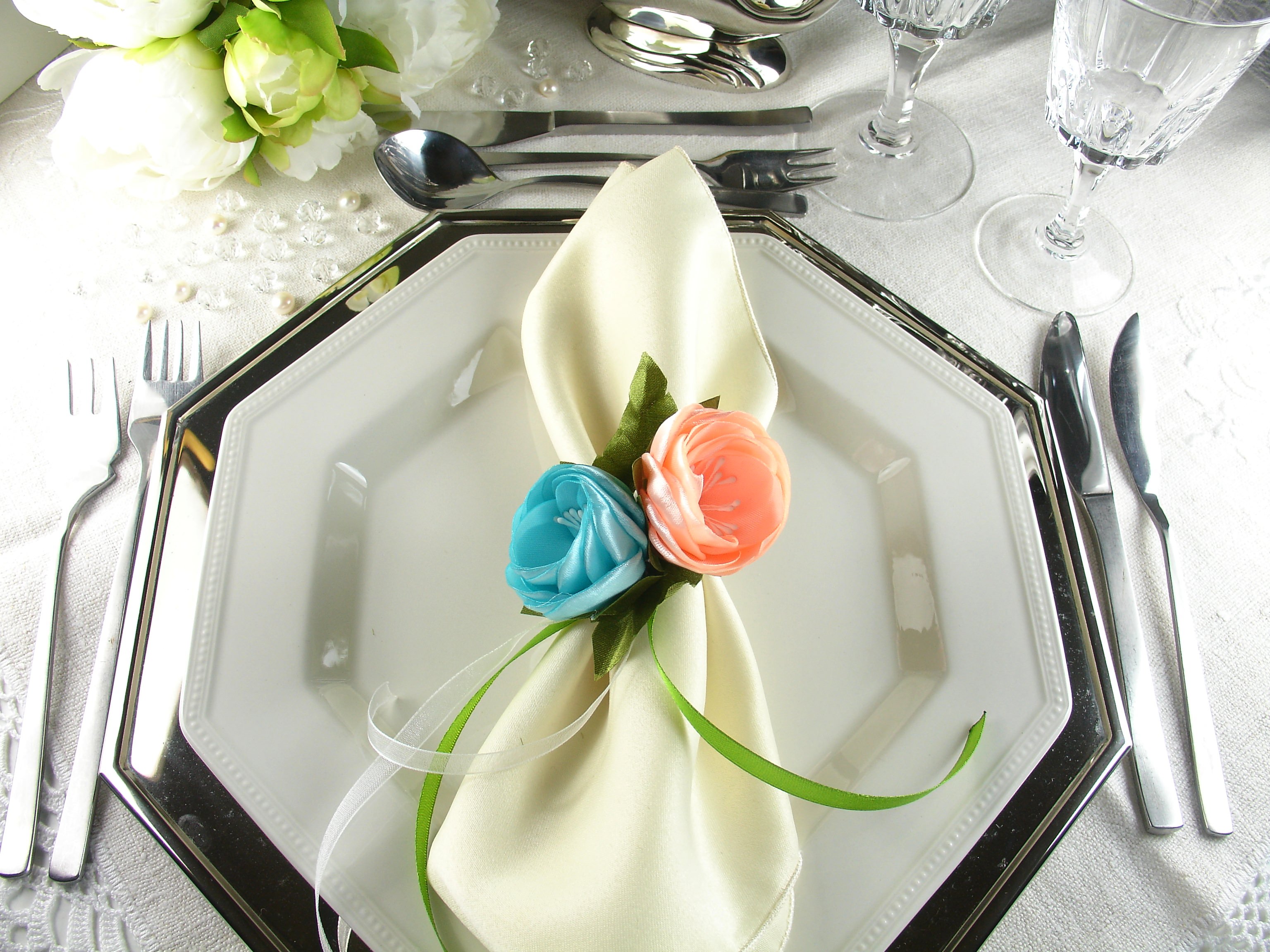 Silk Flowers as Napkin Rings
