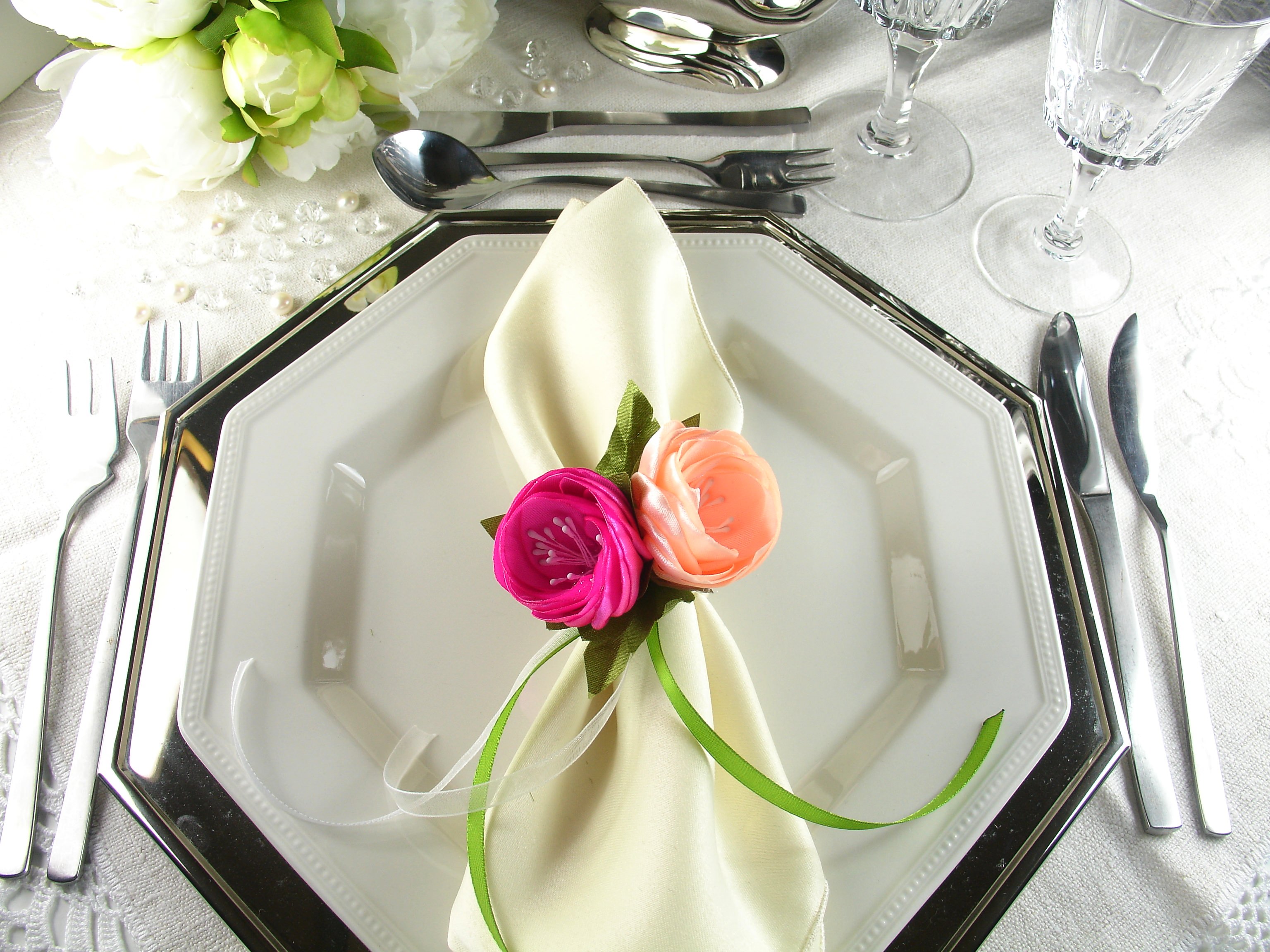 Silk Flowers as Napkin Rings