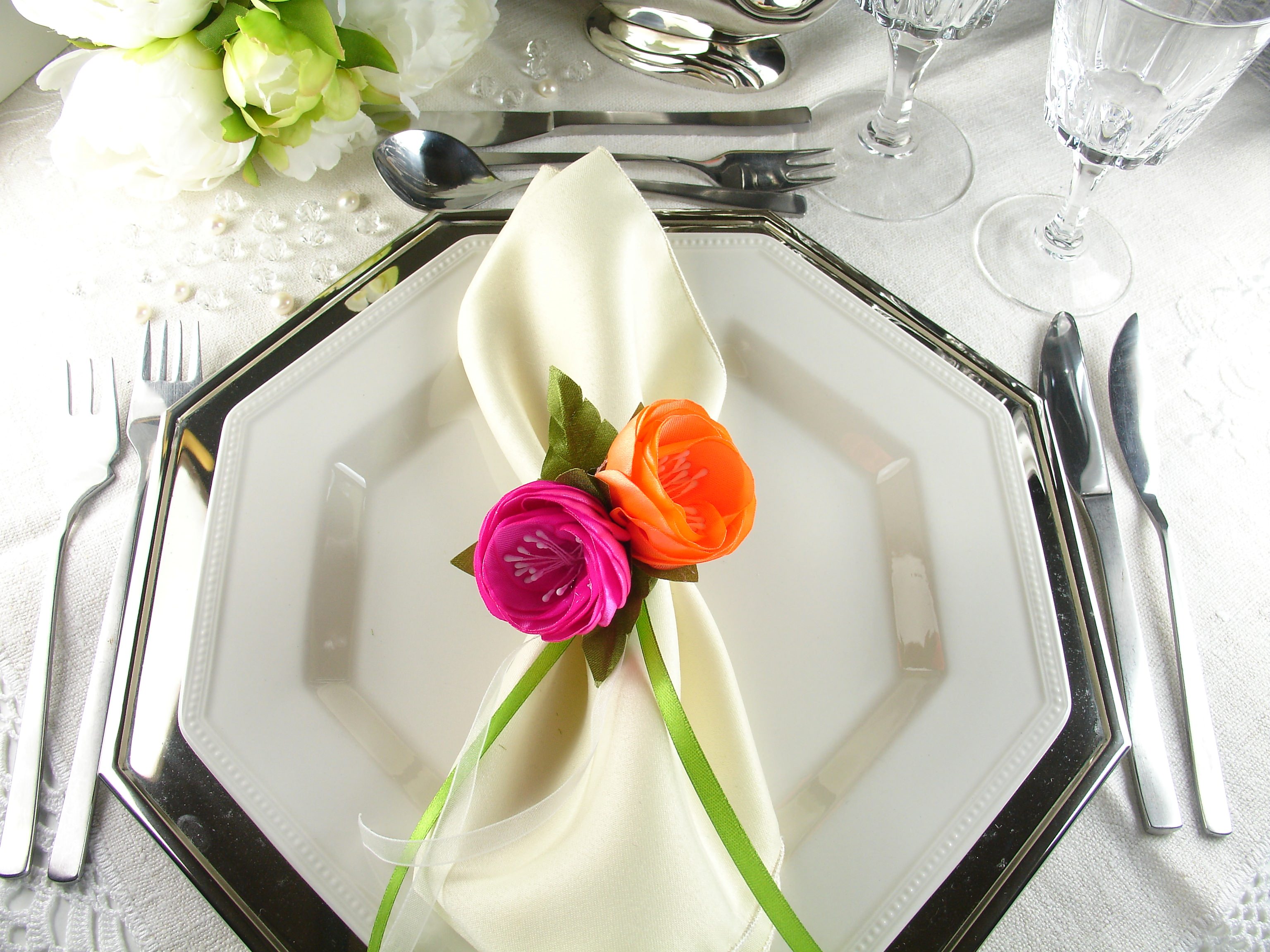 Silk Flowers as Napkin Rings