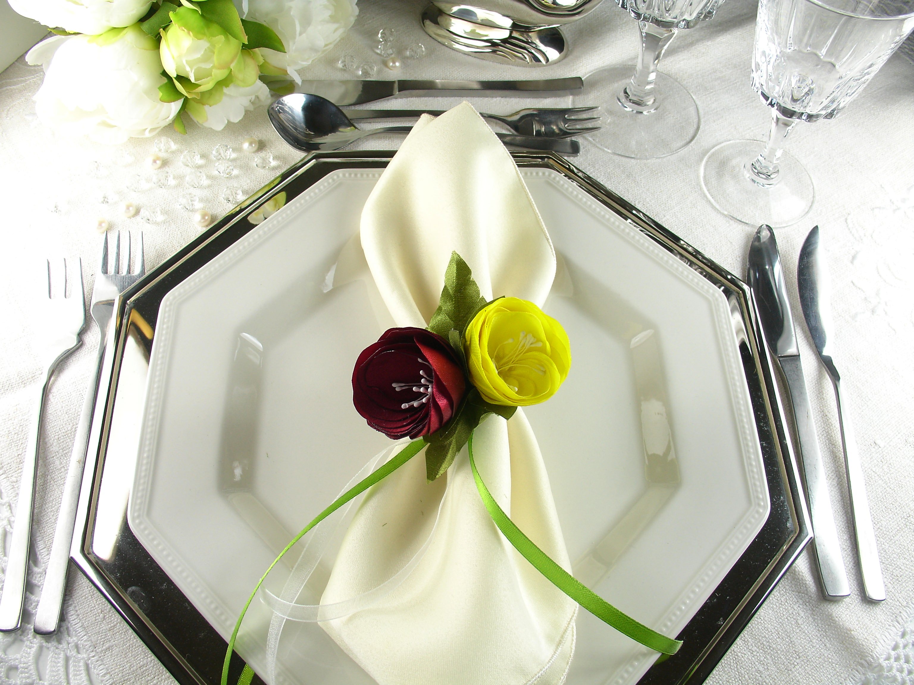 Silk Flowers as Napkin Rings