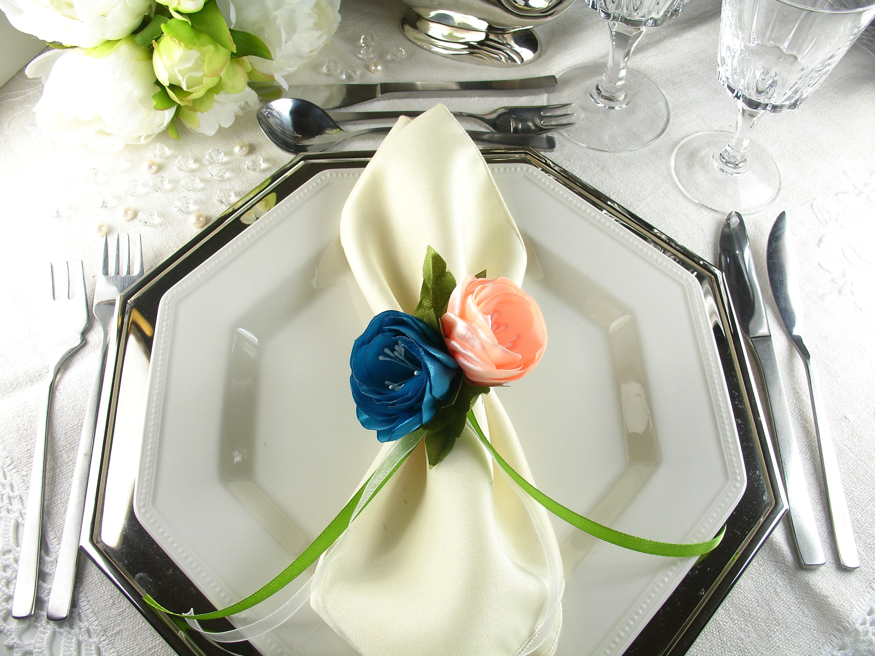 Silk Flowers as Napkin Rings