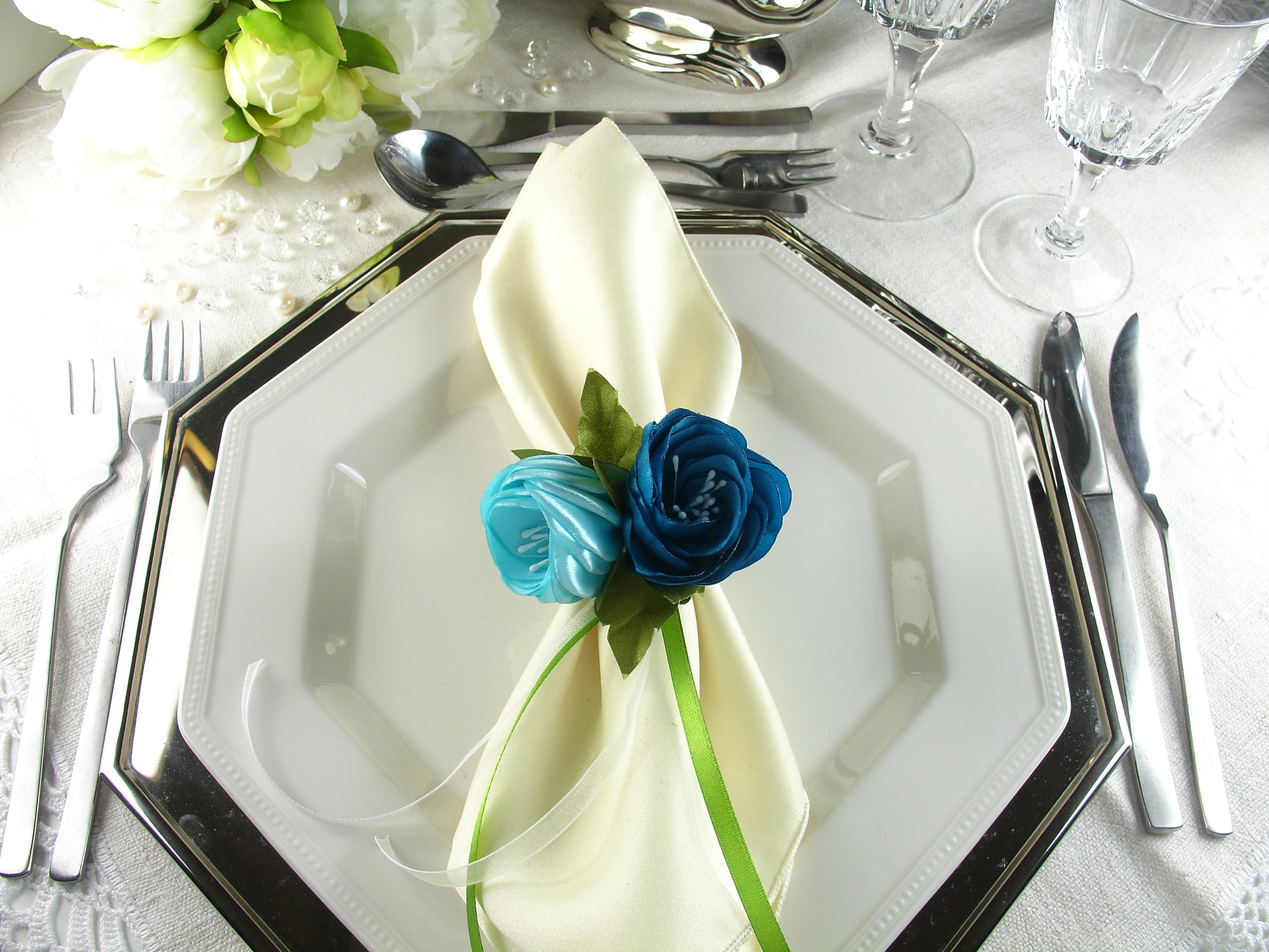 Silk Flowers as Napkin Rings