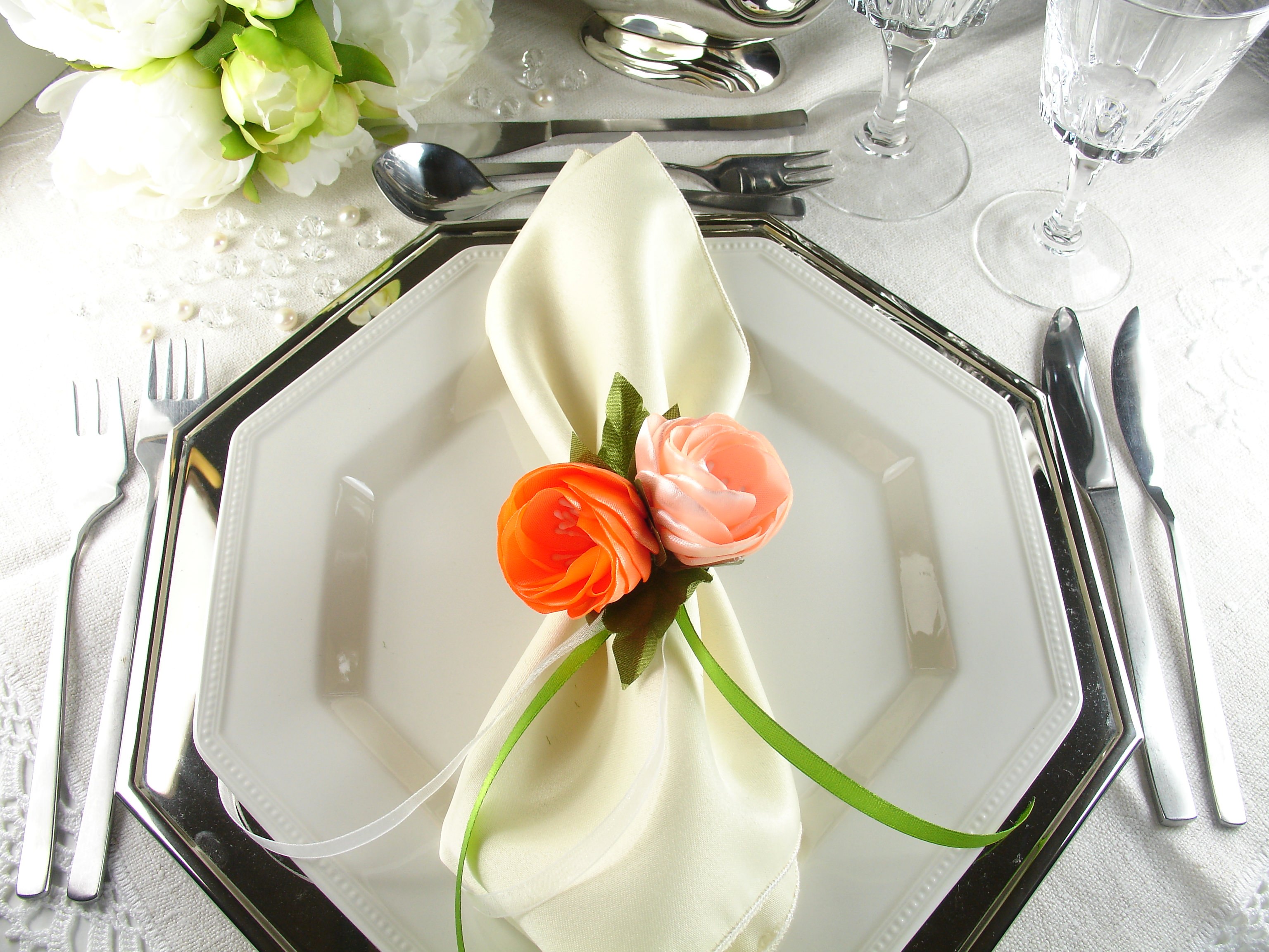 Silk Flowers as Napkin Rings