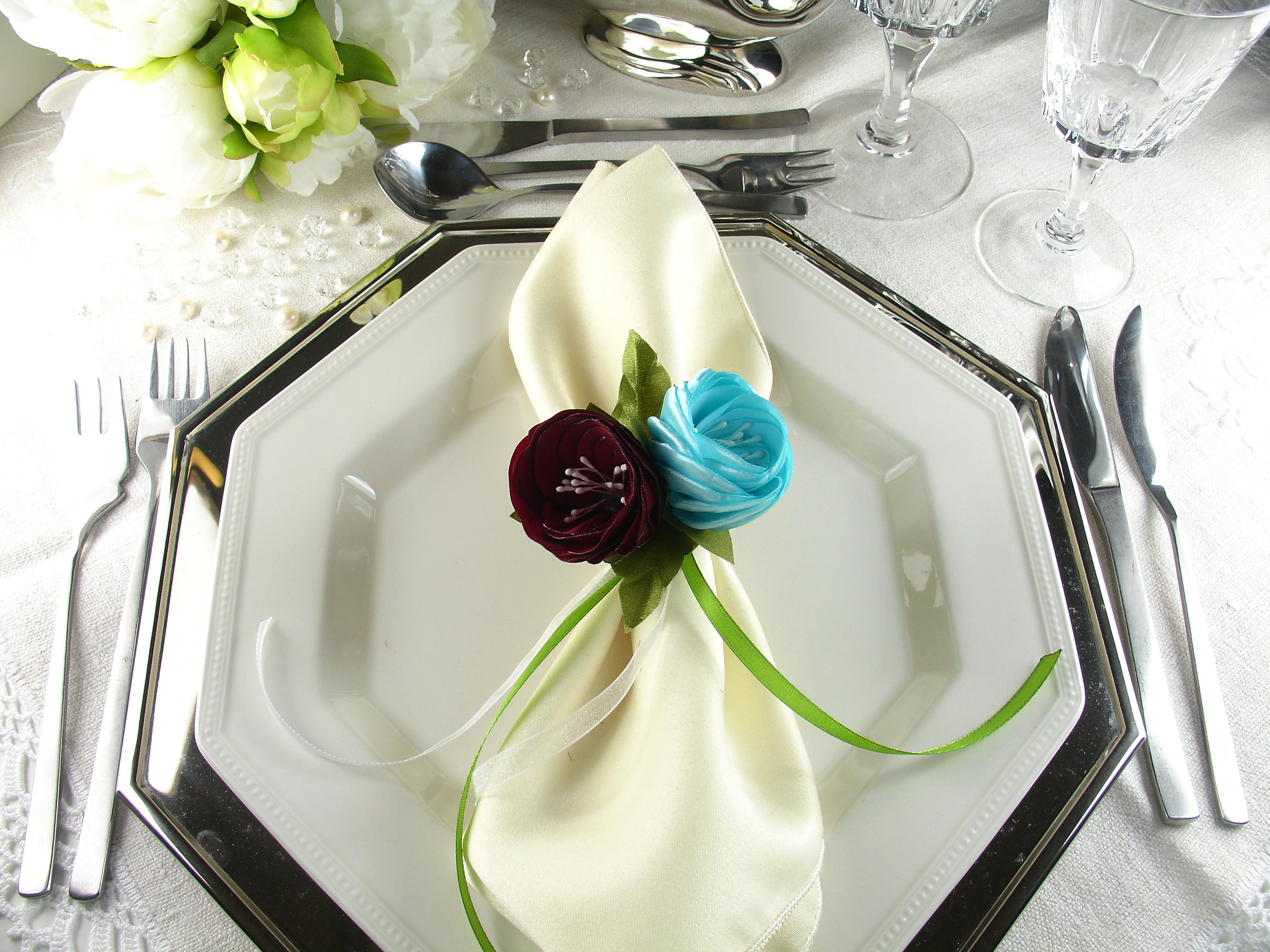 Silk Flowers as Napkin Rings