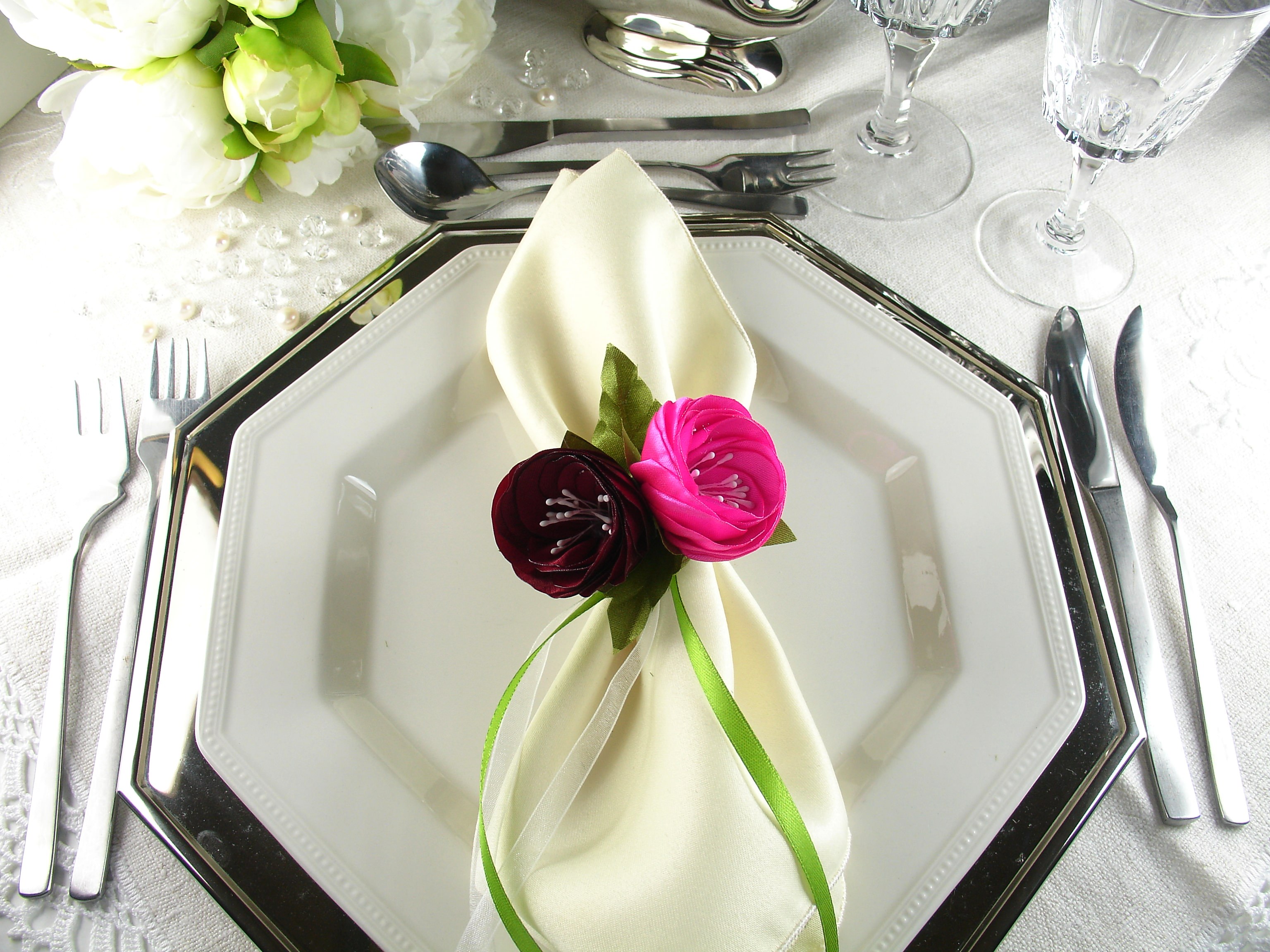 Silk Flowers as Napkin Rings