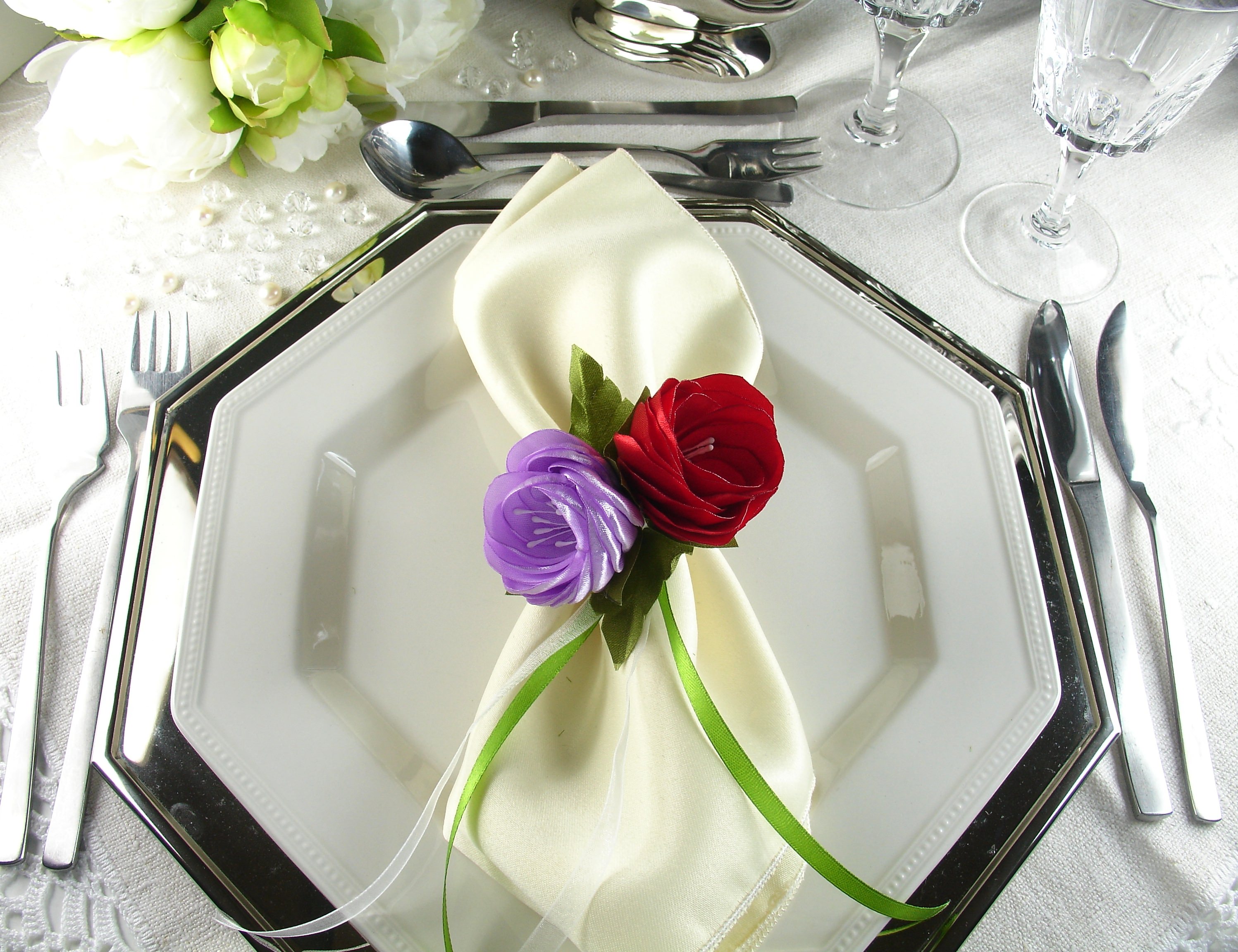 Silk Flowers as Napkin Rings