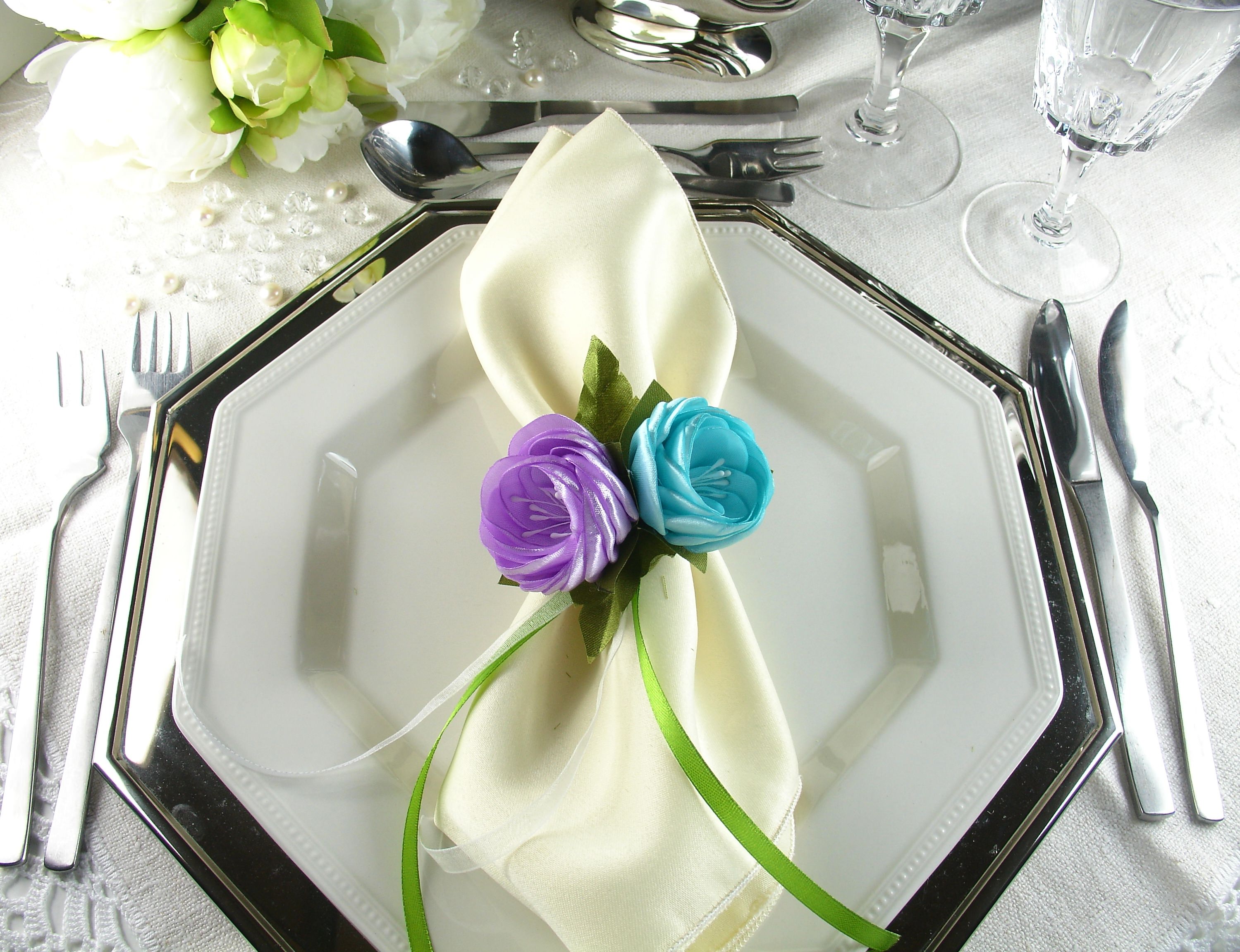 Silk Flowers as Napkin Rings