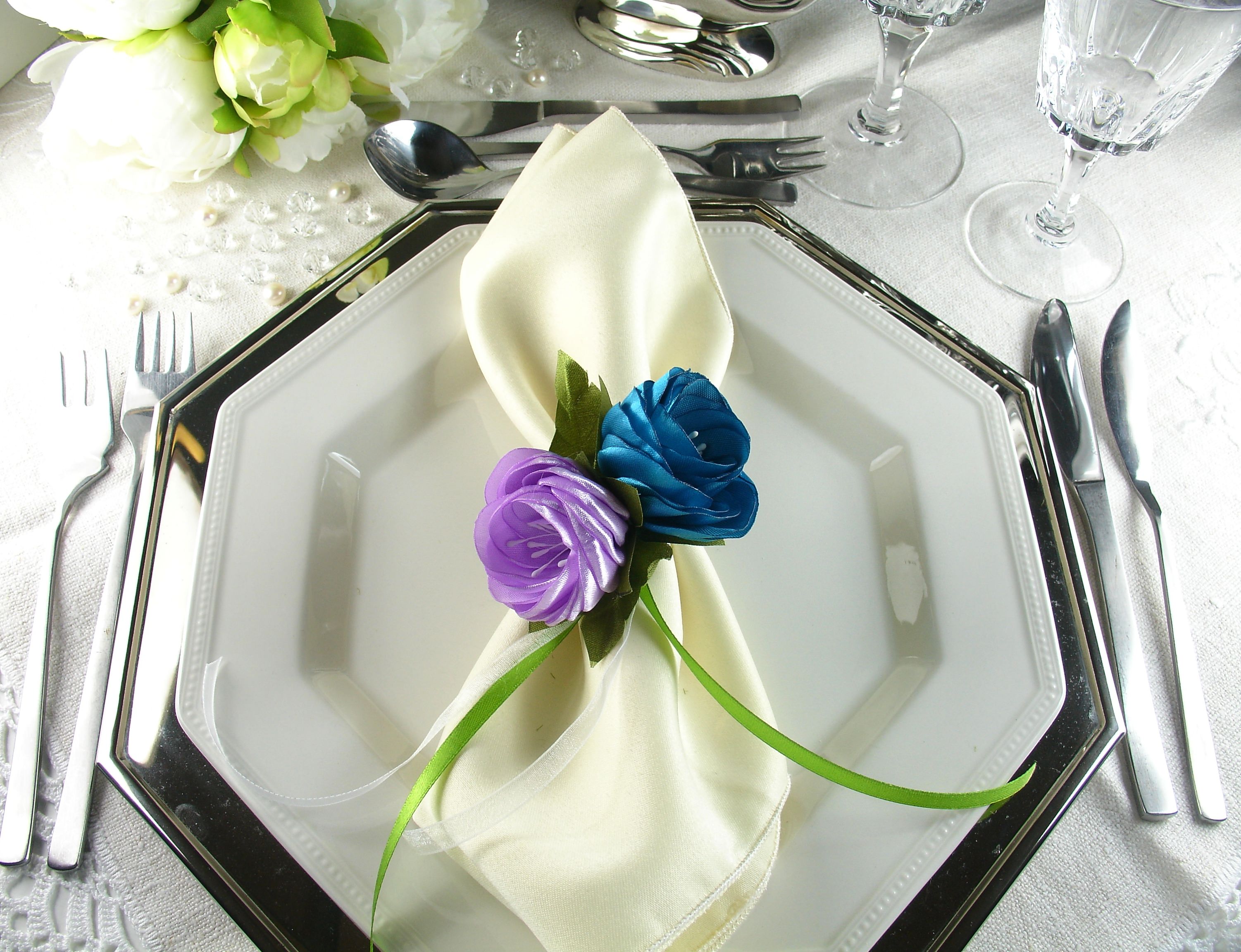 Silk Flowers as Napkin Rings