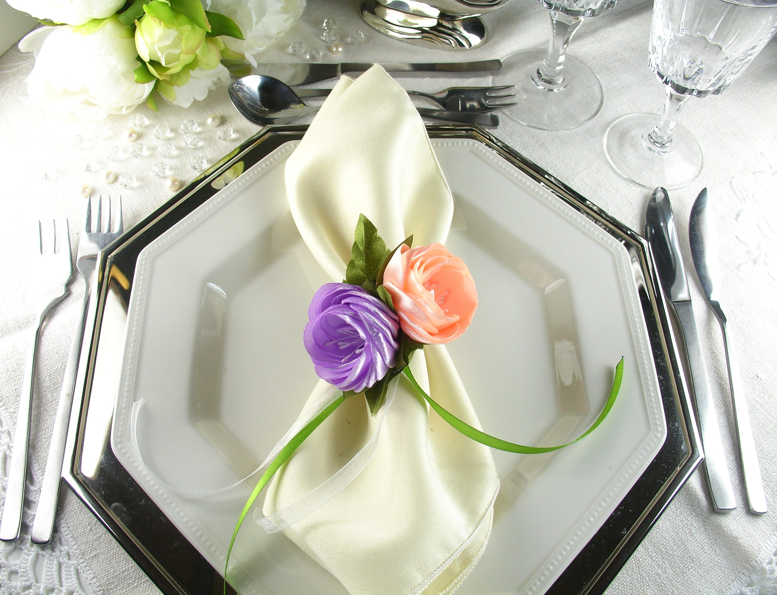 Silk Flowers as Napkin Rings