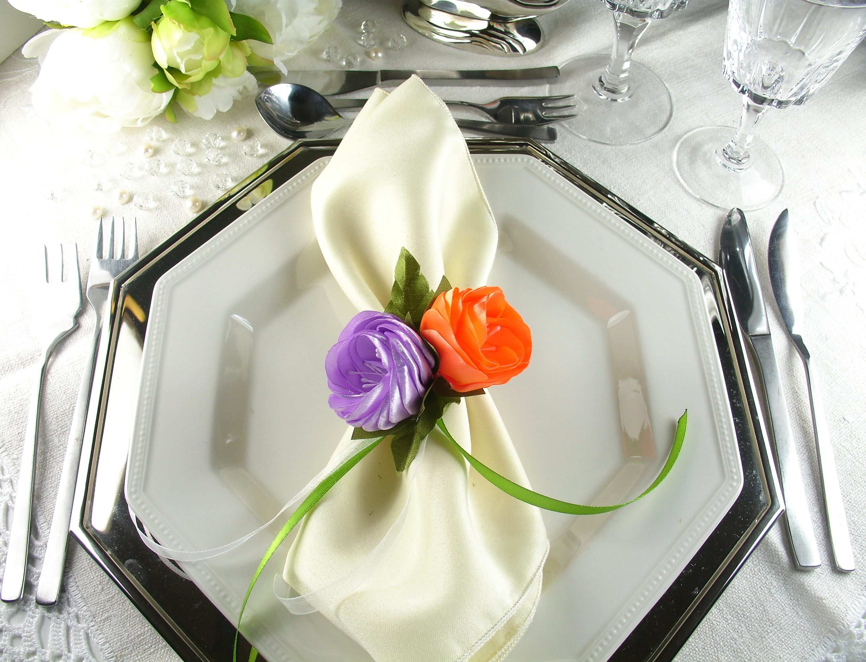 Silk Flowers as Napkin Rings