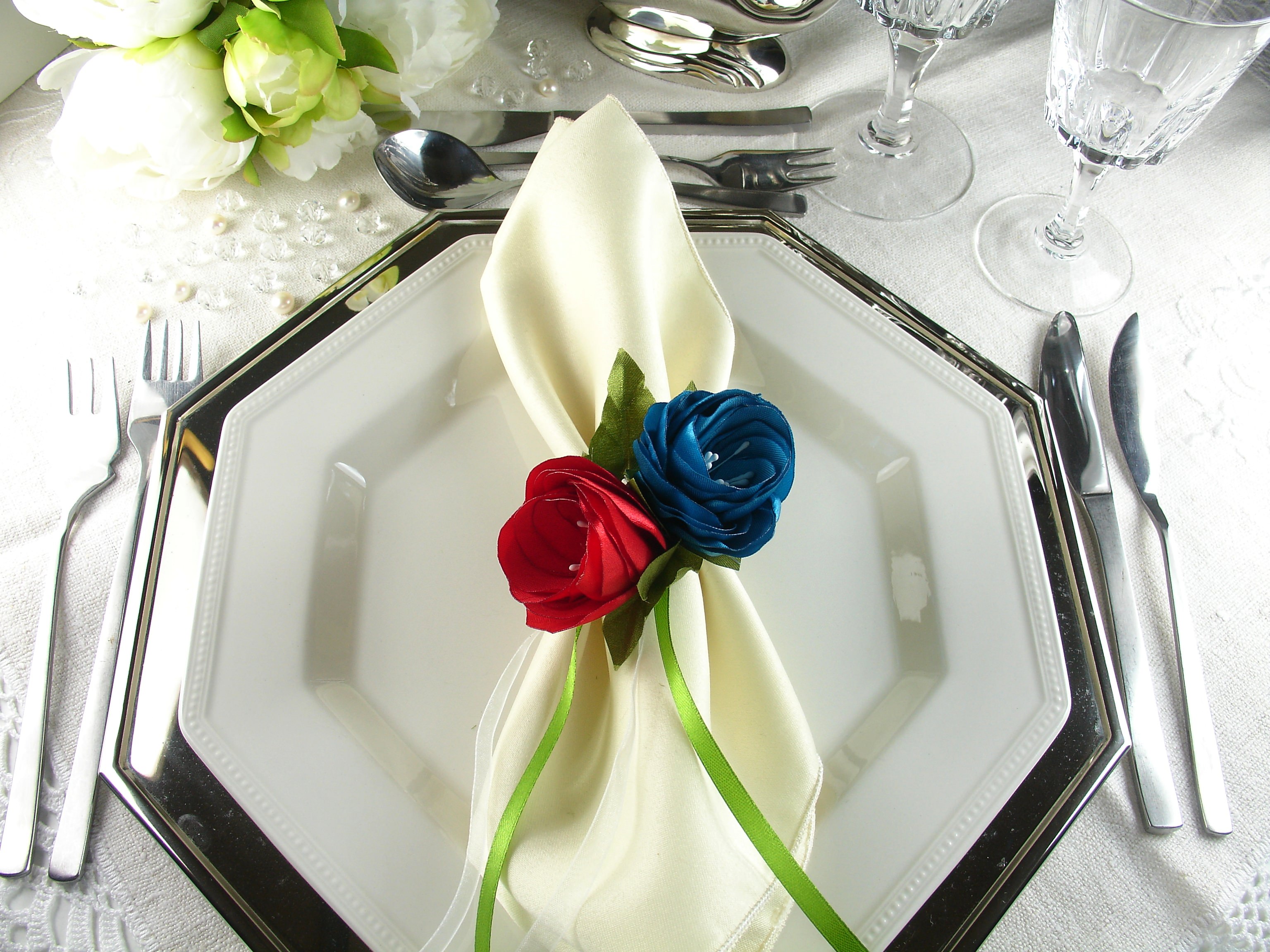 Silk Flowers as Napkin Rings