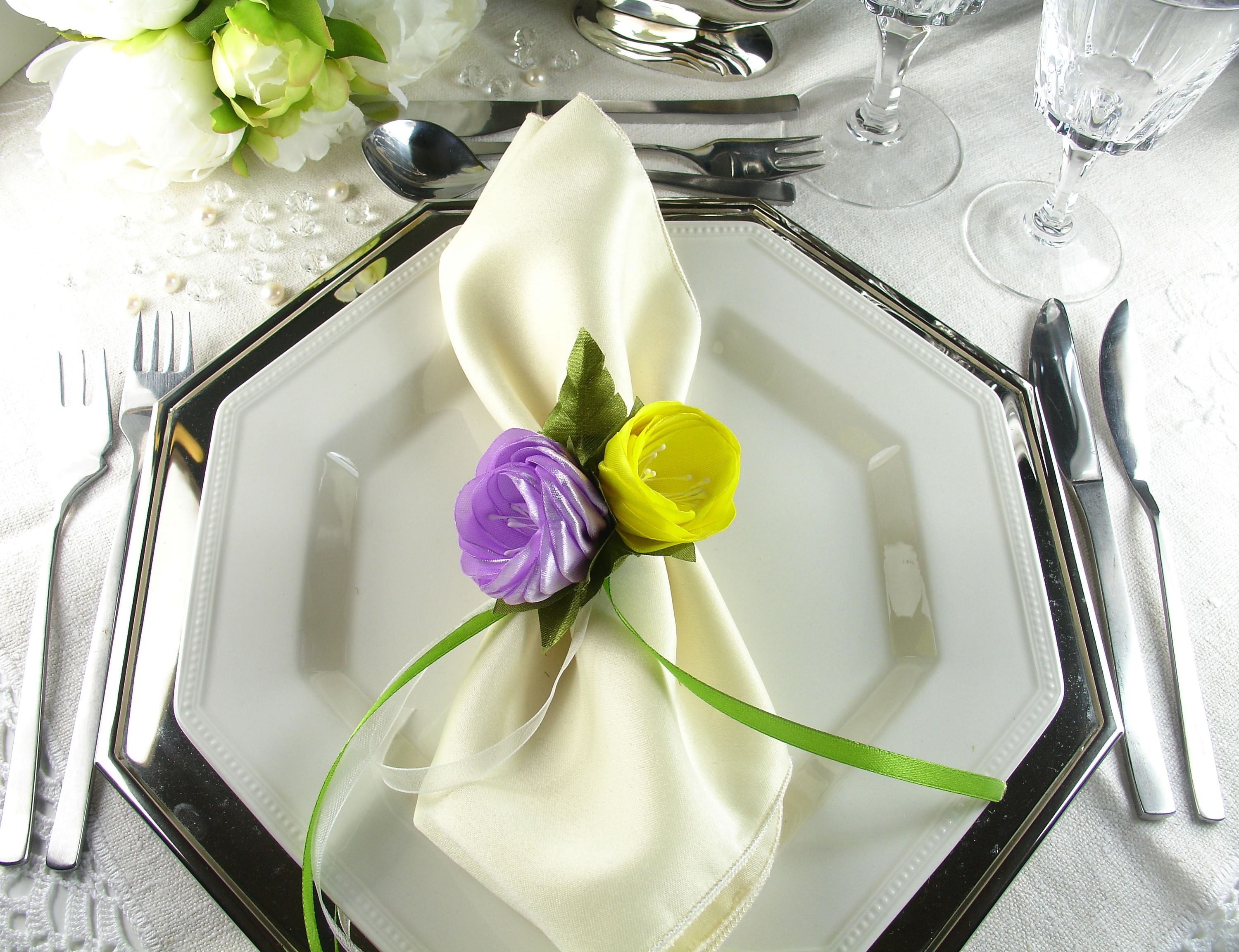 Silk Flowers as Napkin Rings
