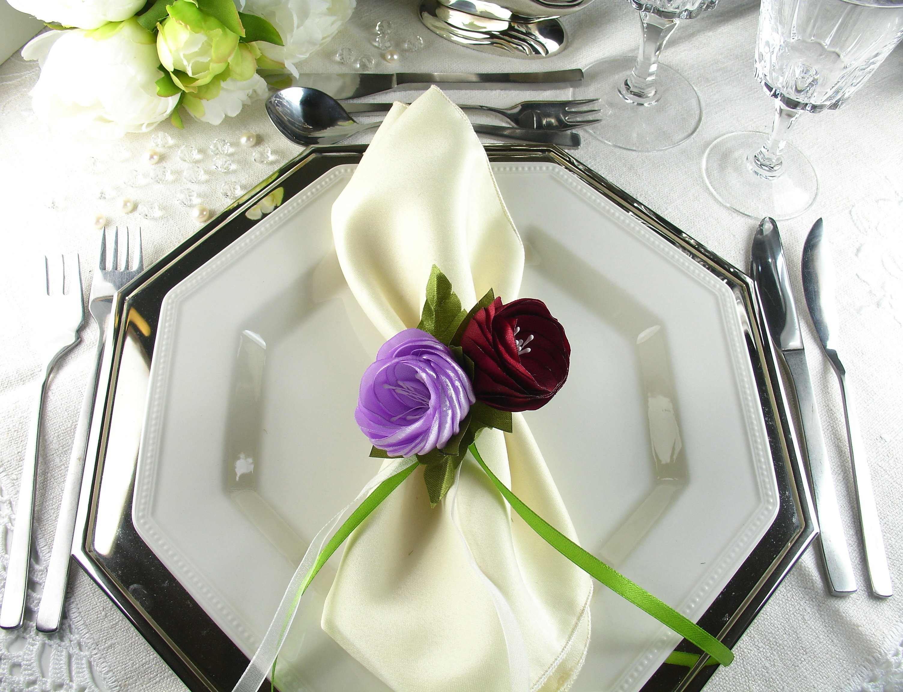 Silk Flowers as Napkin Rings