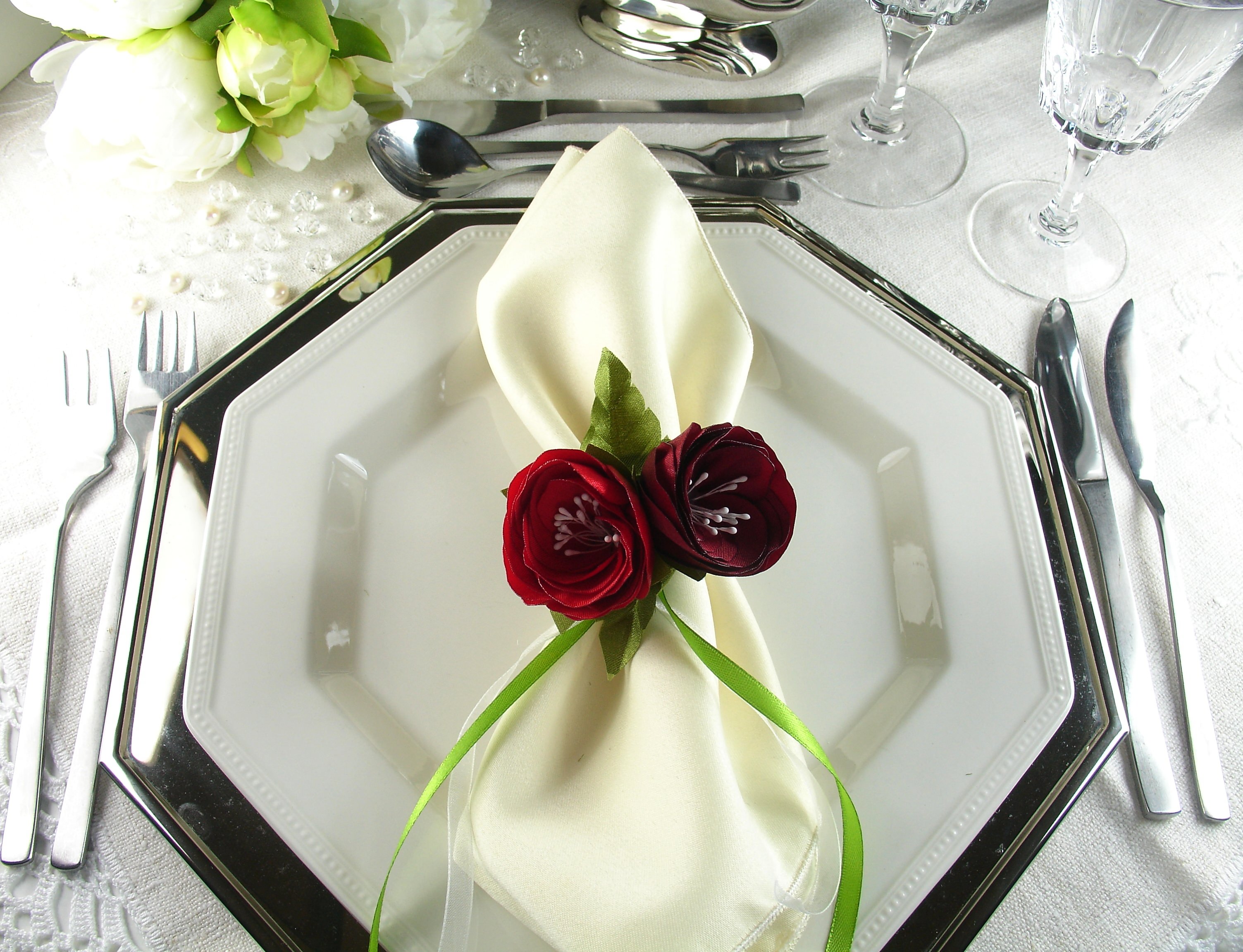 Silk Flowers as Napkin Rings