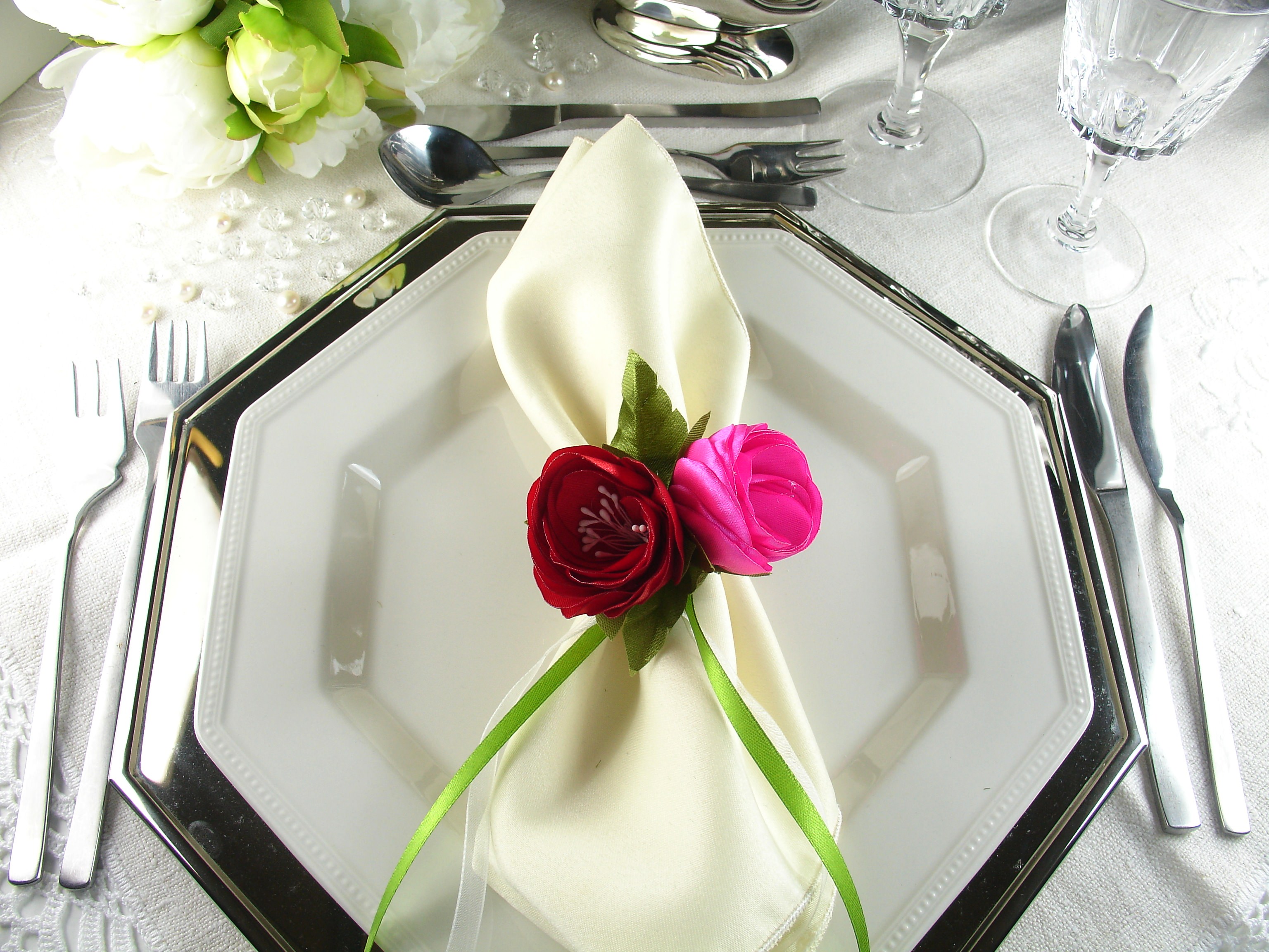 Silk Flowers as Napkin Rings