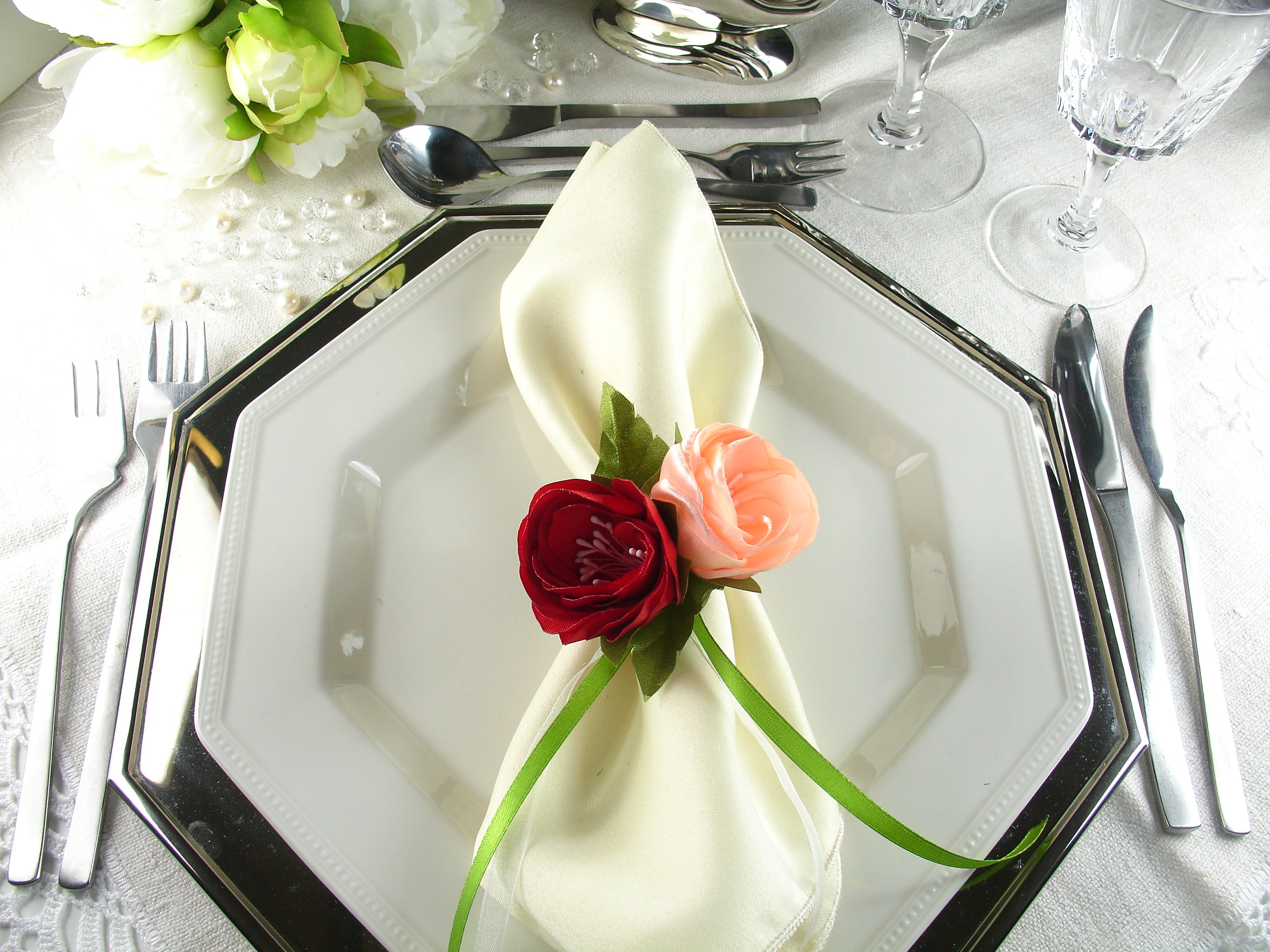 Silk Flowers as Napkin Rings