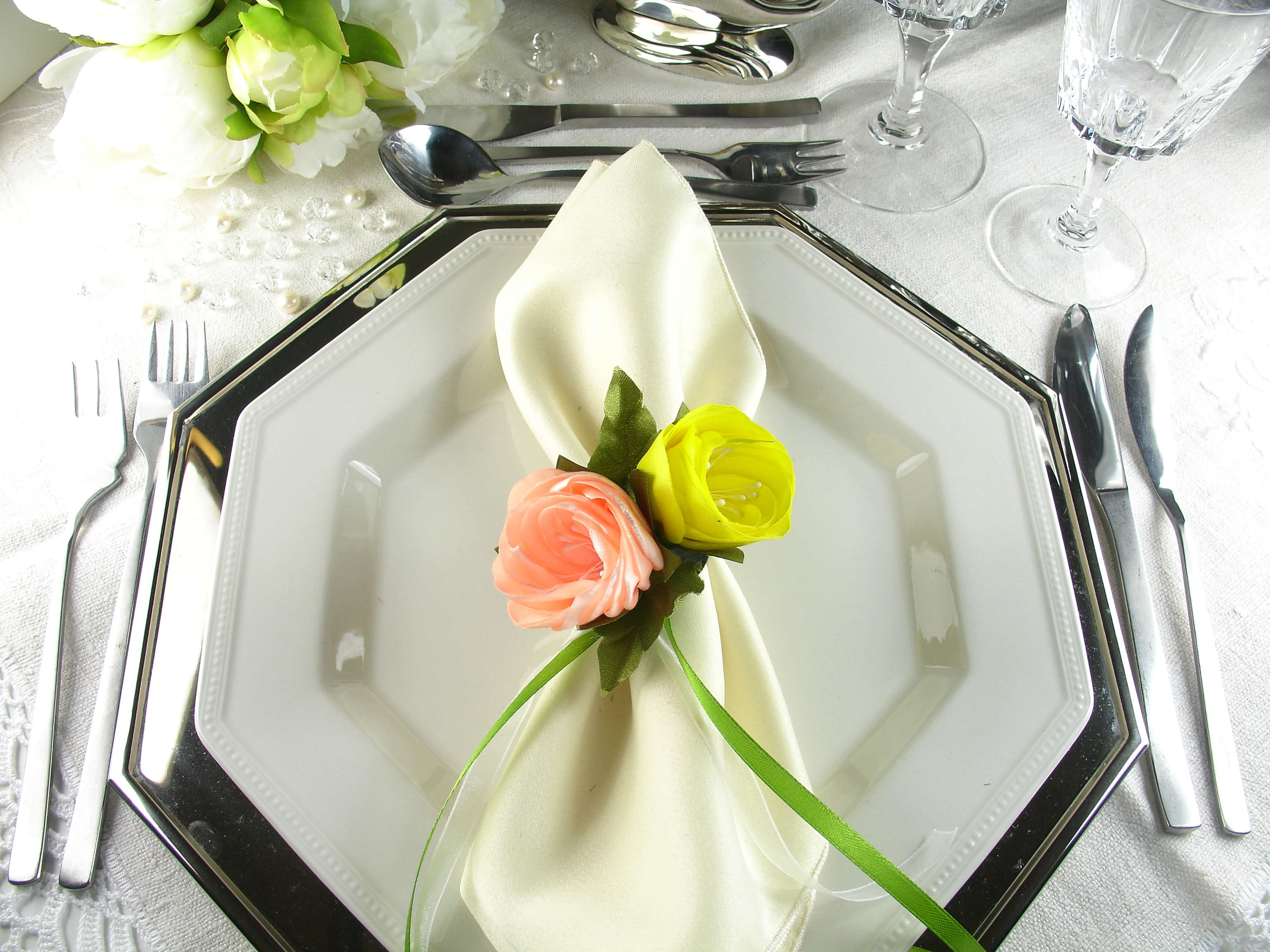Silk Flowers as Napkin Rings