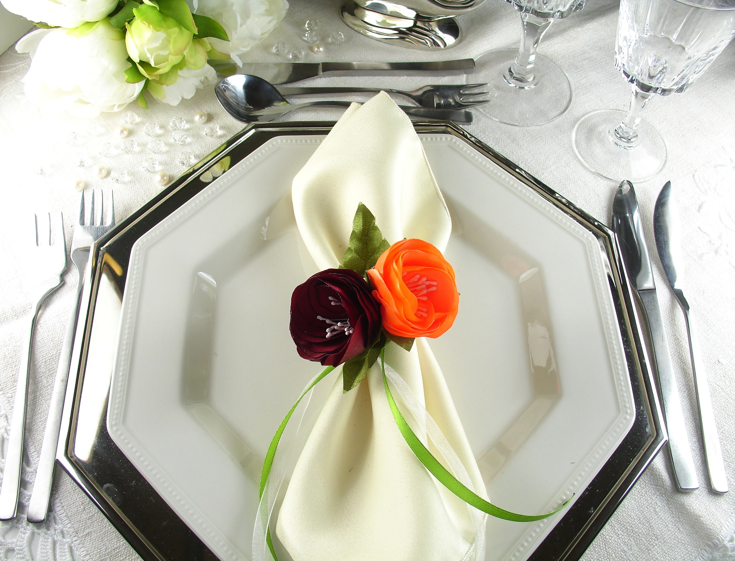 Silk Flowers as Napkin Rings