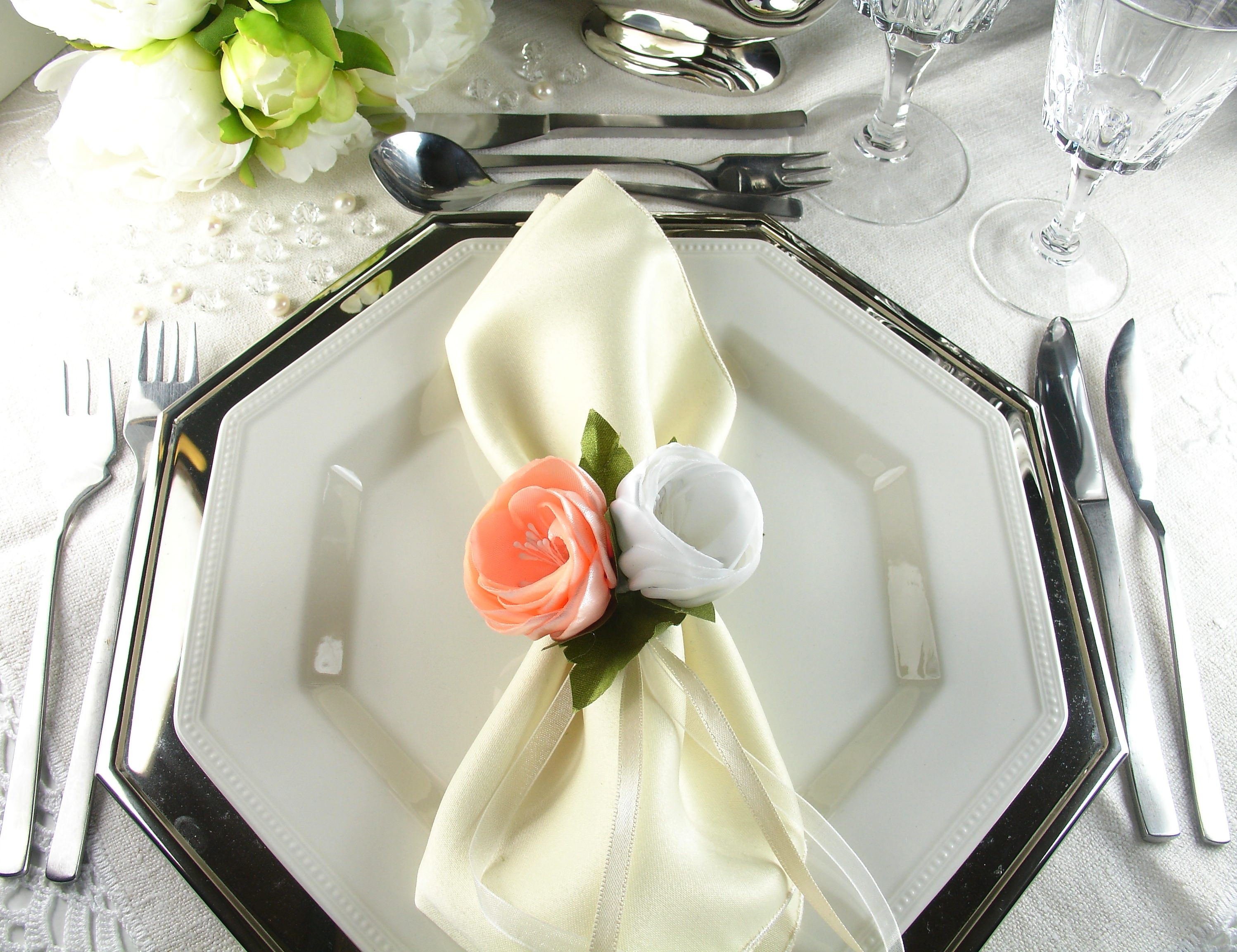 Silk Flowers as Napkin Rings