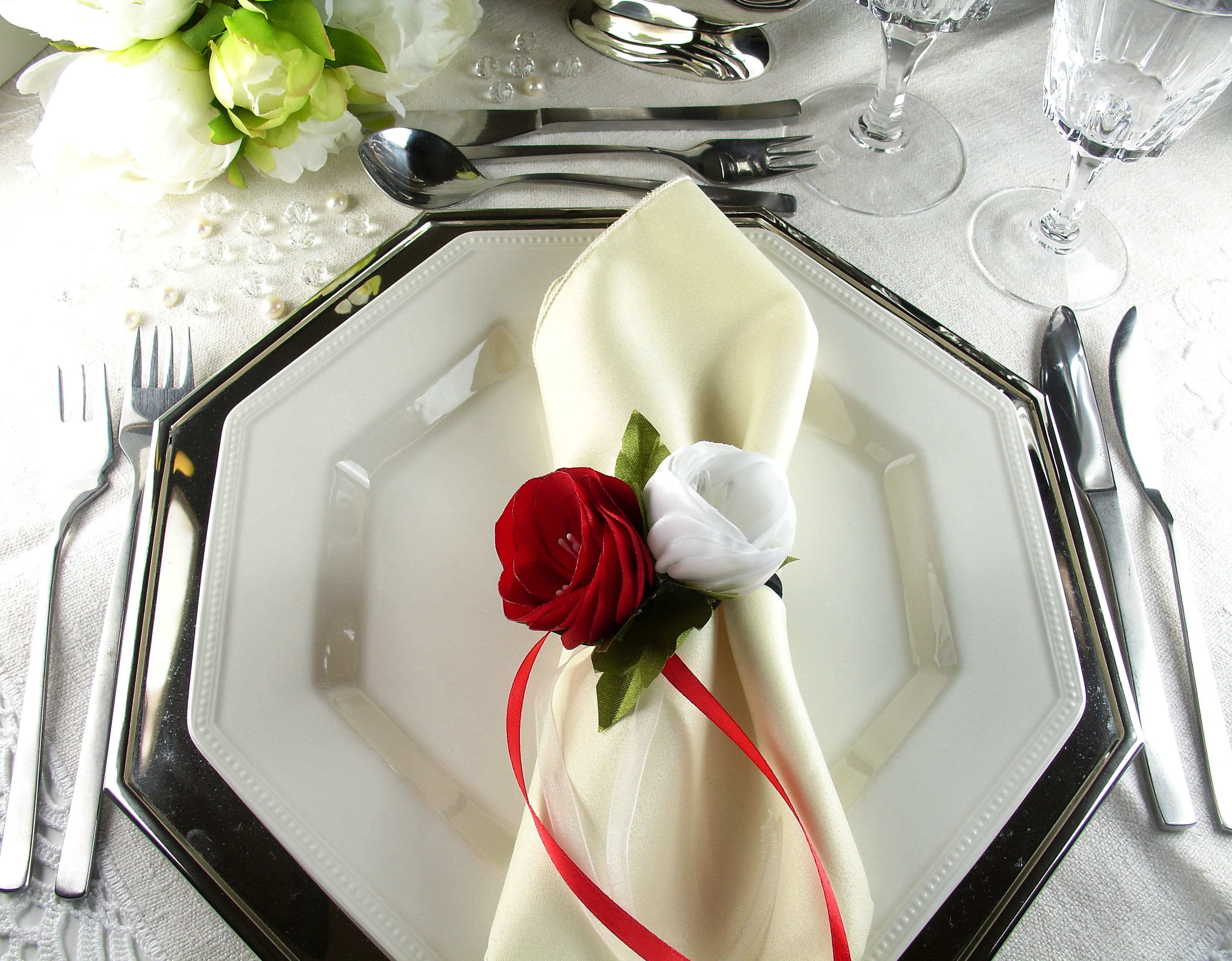 Silk Flowers as Napkin Rings