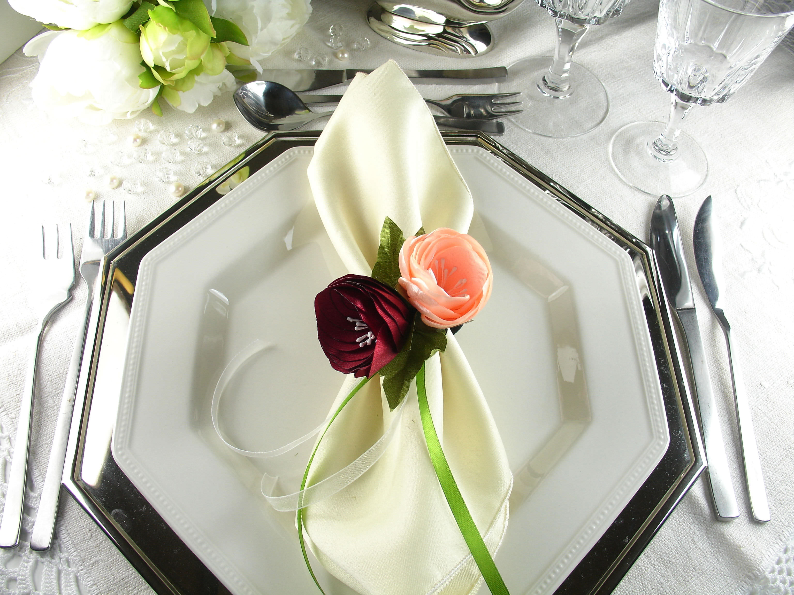 Silk Flowers as Napkin Rings