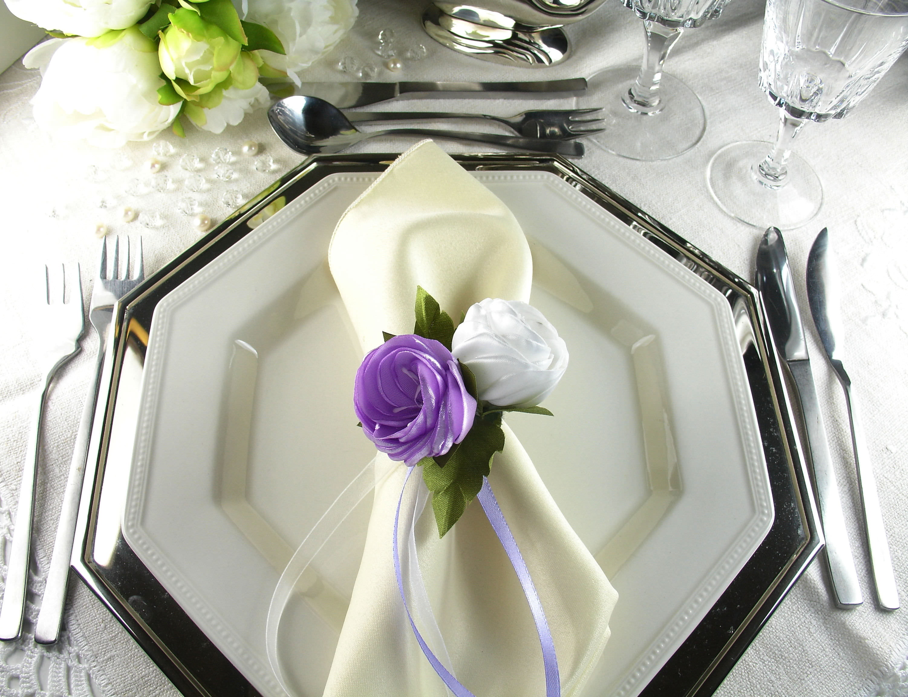 Silk Flowers as Napkin Rings