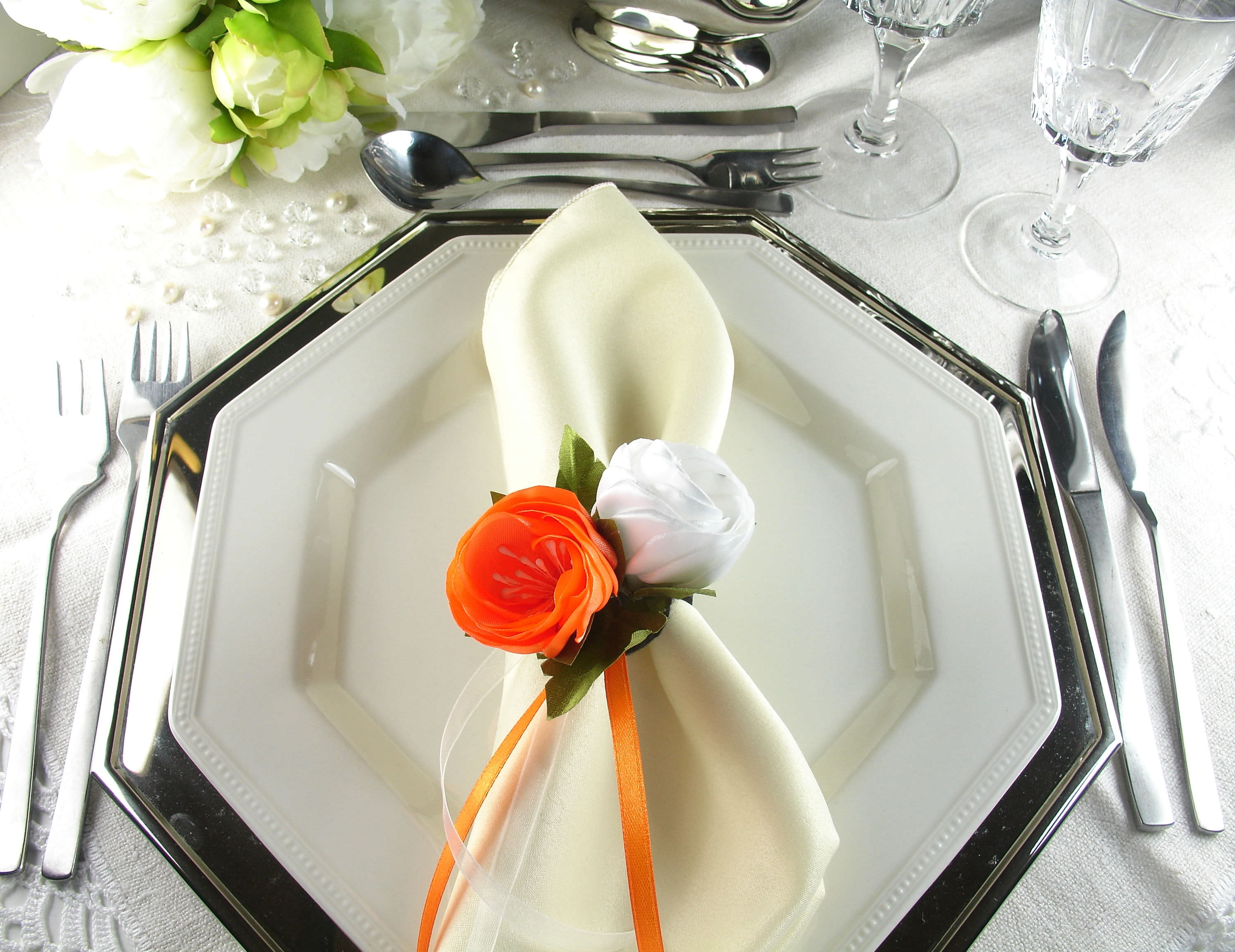 Silk Flowers as Napkin Rings