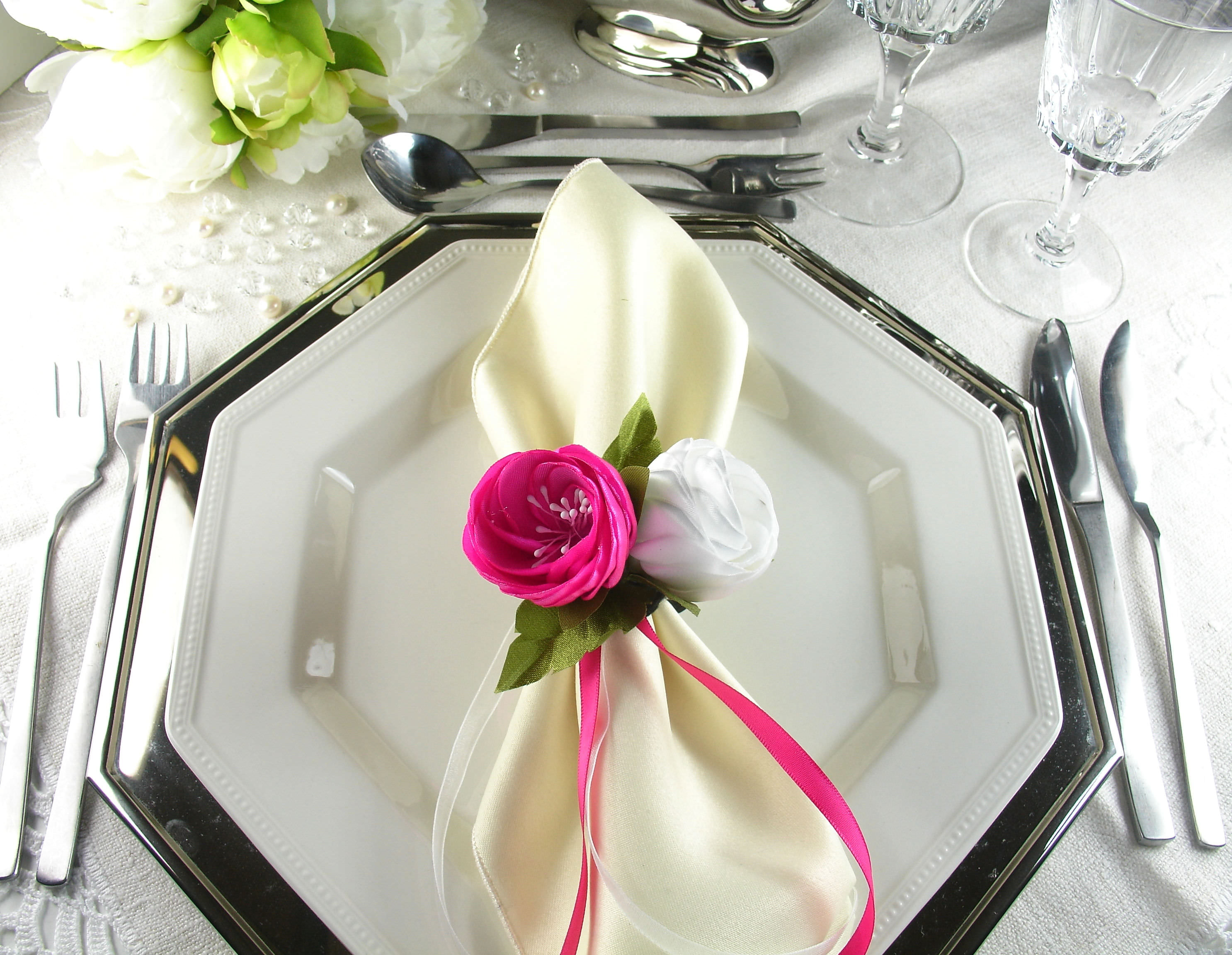 Silk Flowers as Napkin Rings