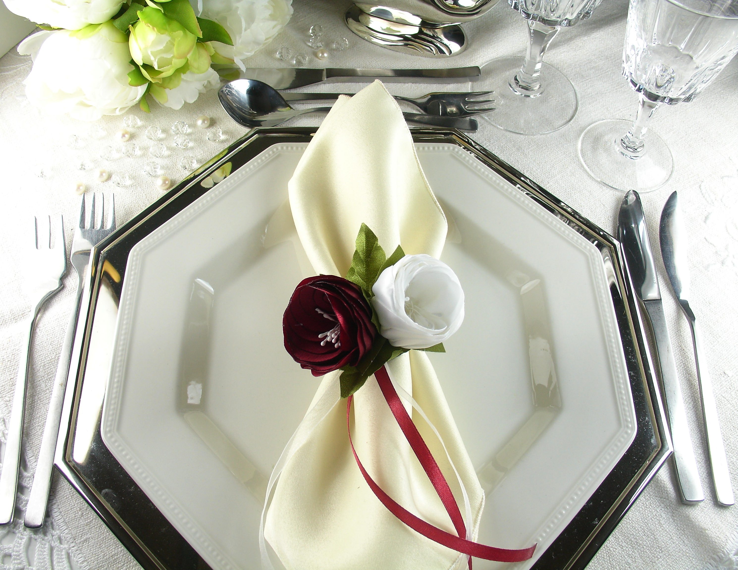 Silk Flowers as Napkin Rings