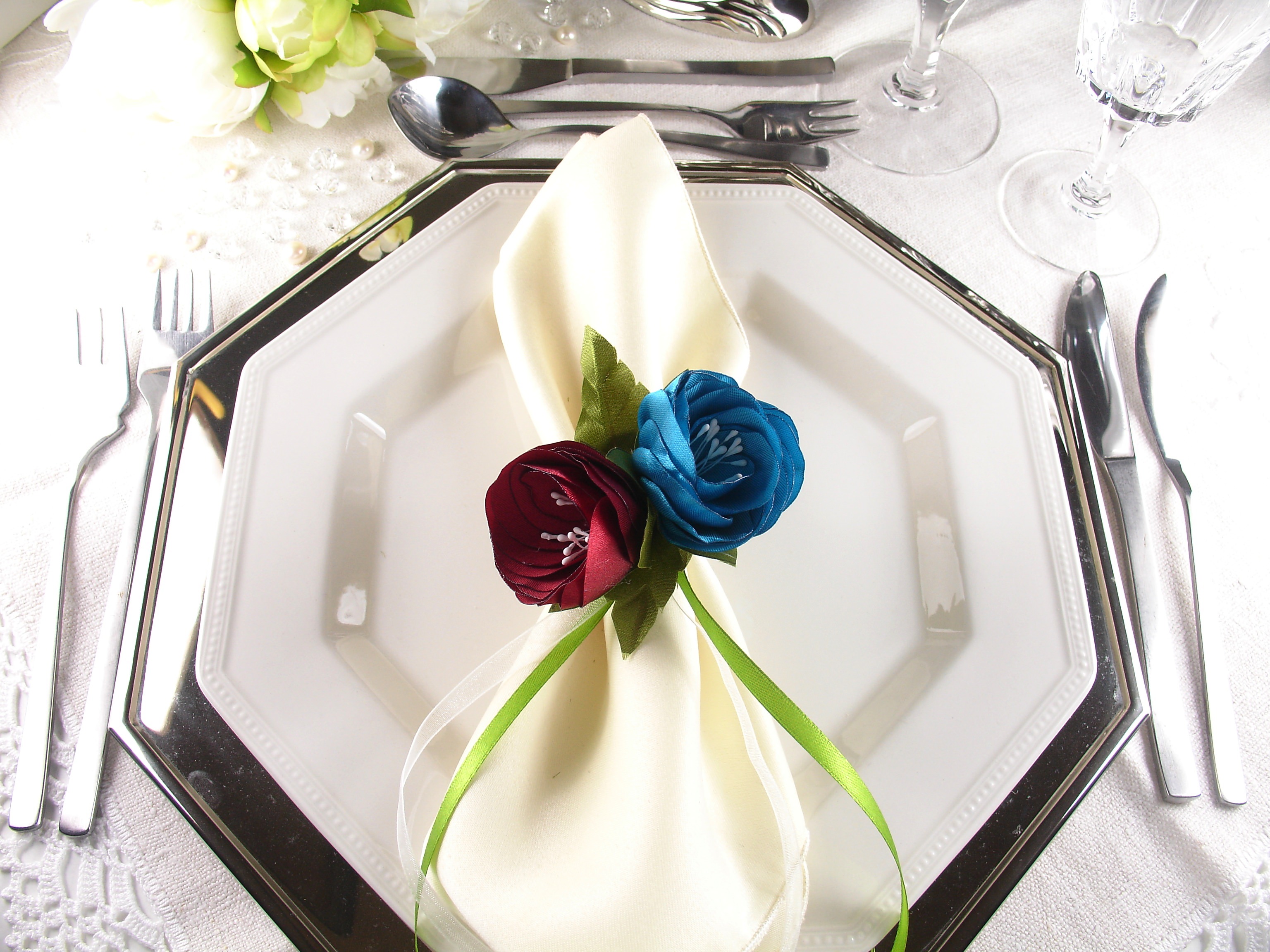 Silk Flowers as Napkin Rings