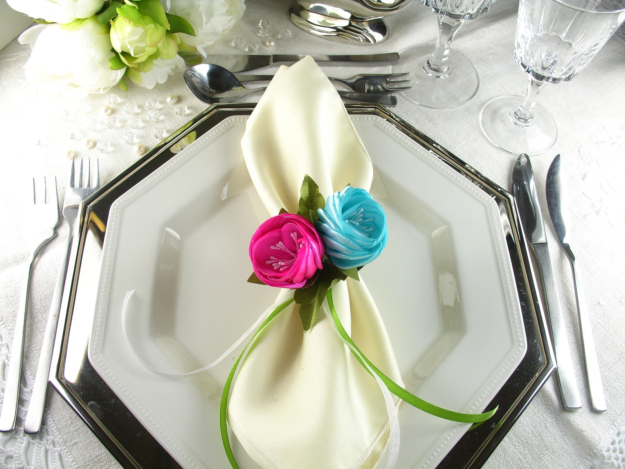 Silk Flowers as Napkin Rings