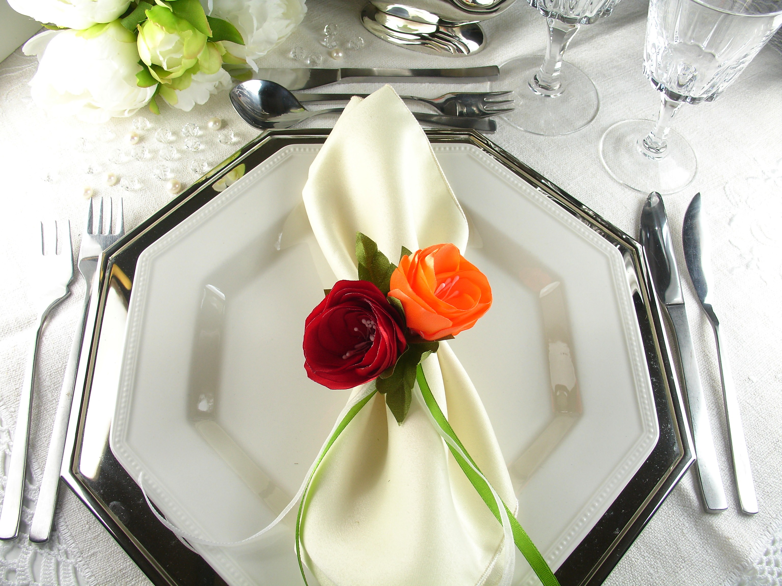 Silk Flowers as Napkin Rings