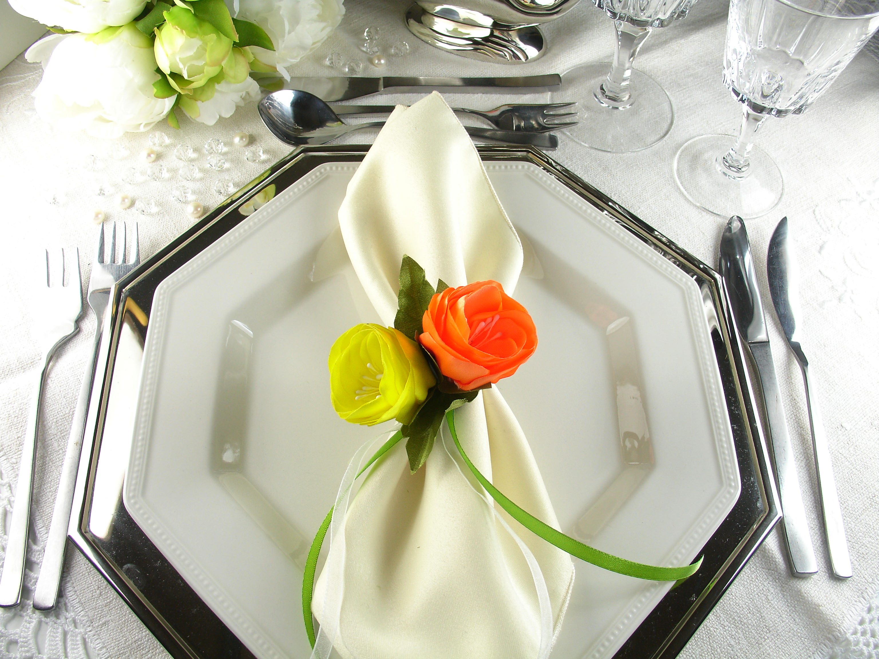 Silk Flowers as Napkin Rings