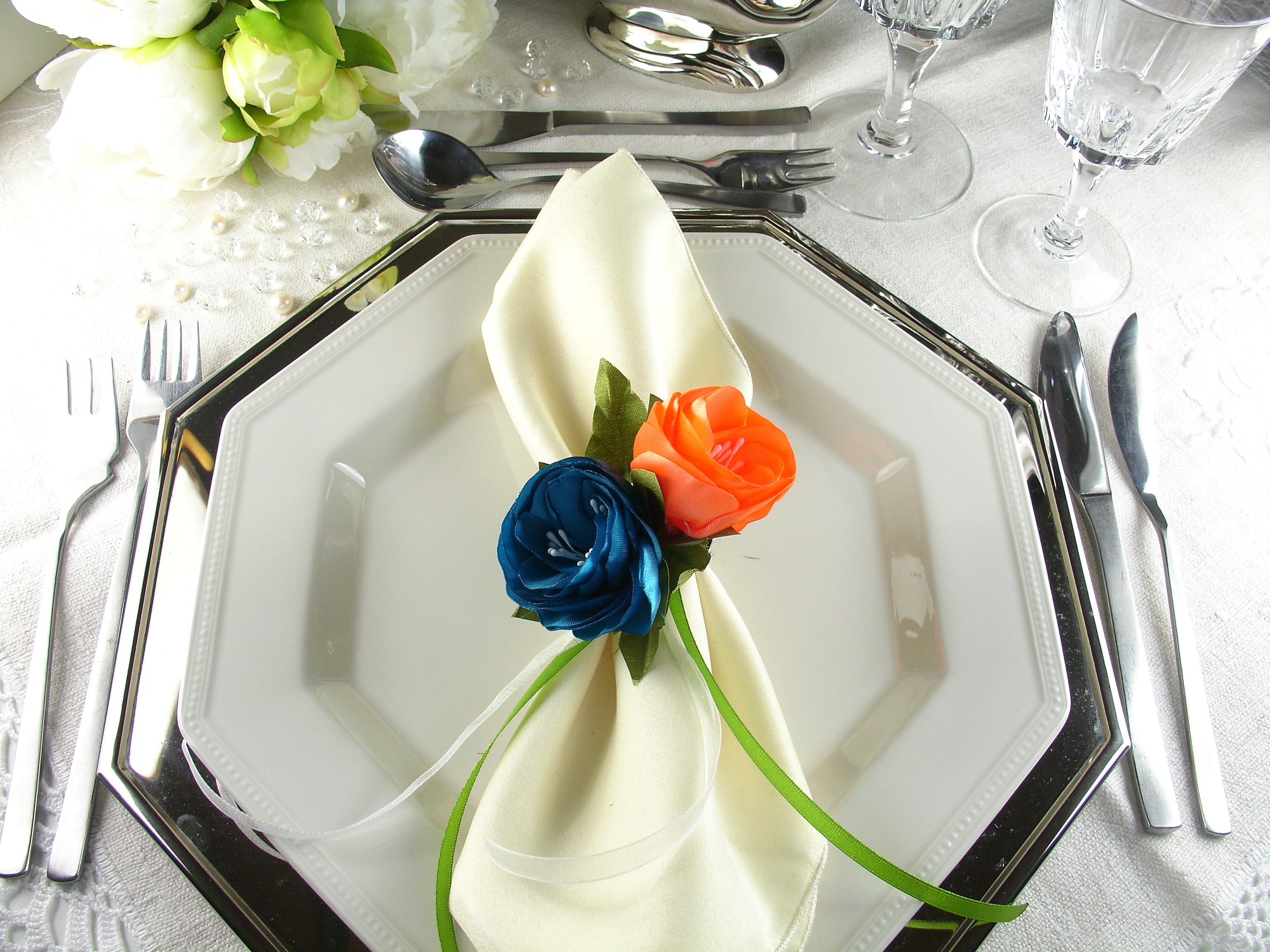 Silk Flowers as Napkin Rings